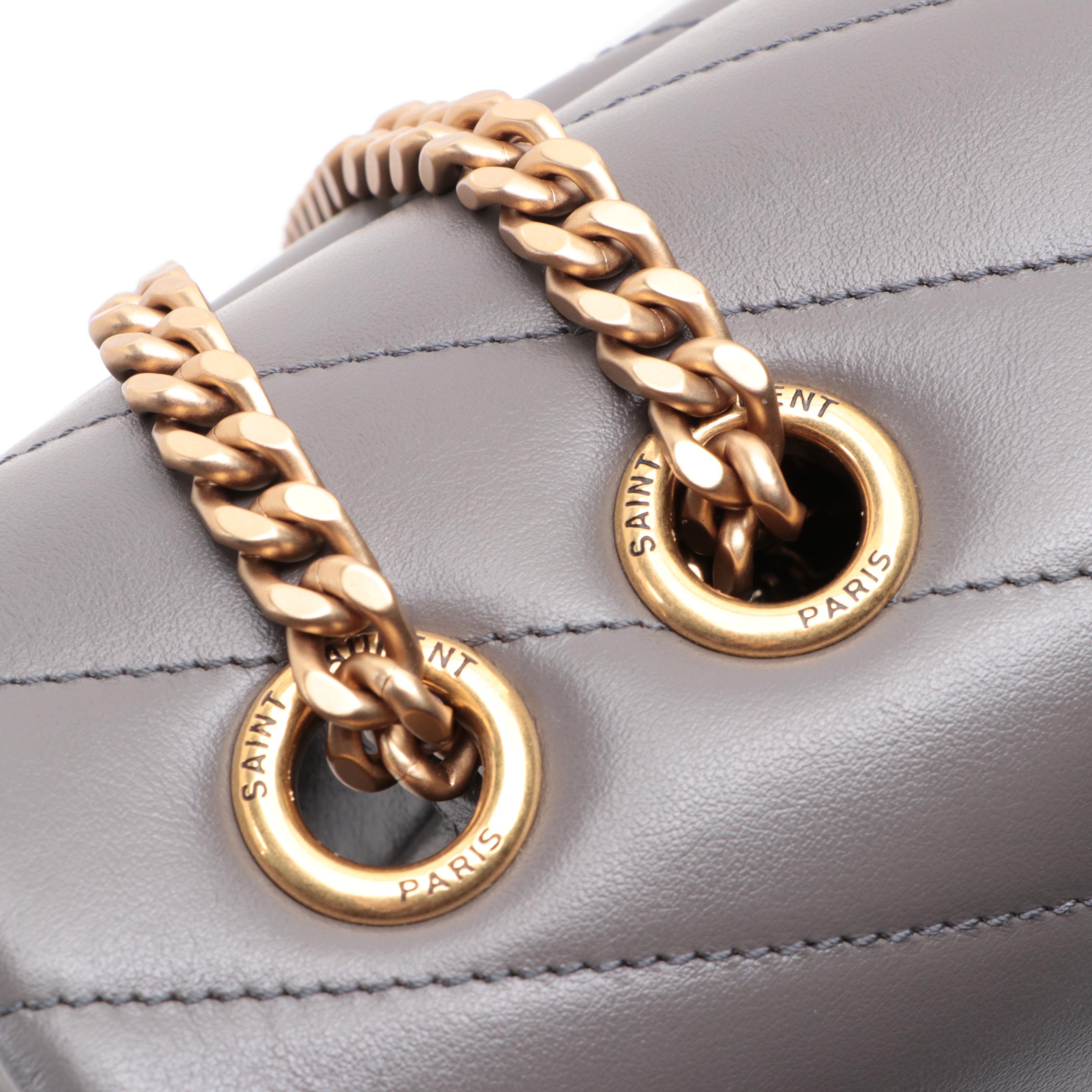 Saint Laurent Medium LouLou Chain Shoulder Bag in Chevron Quilted Leather