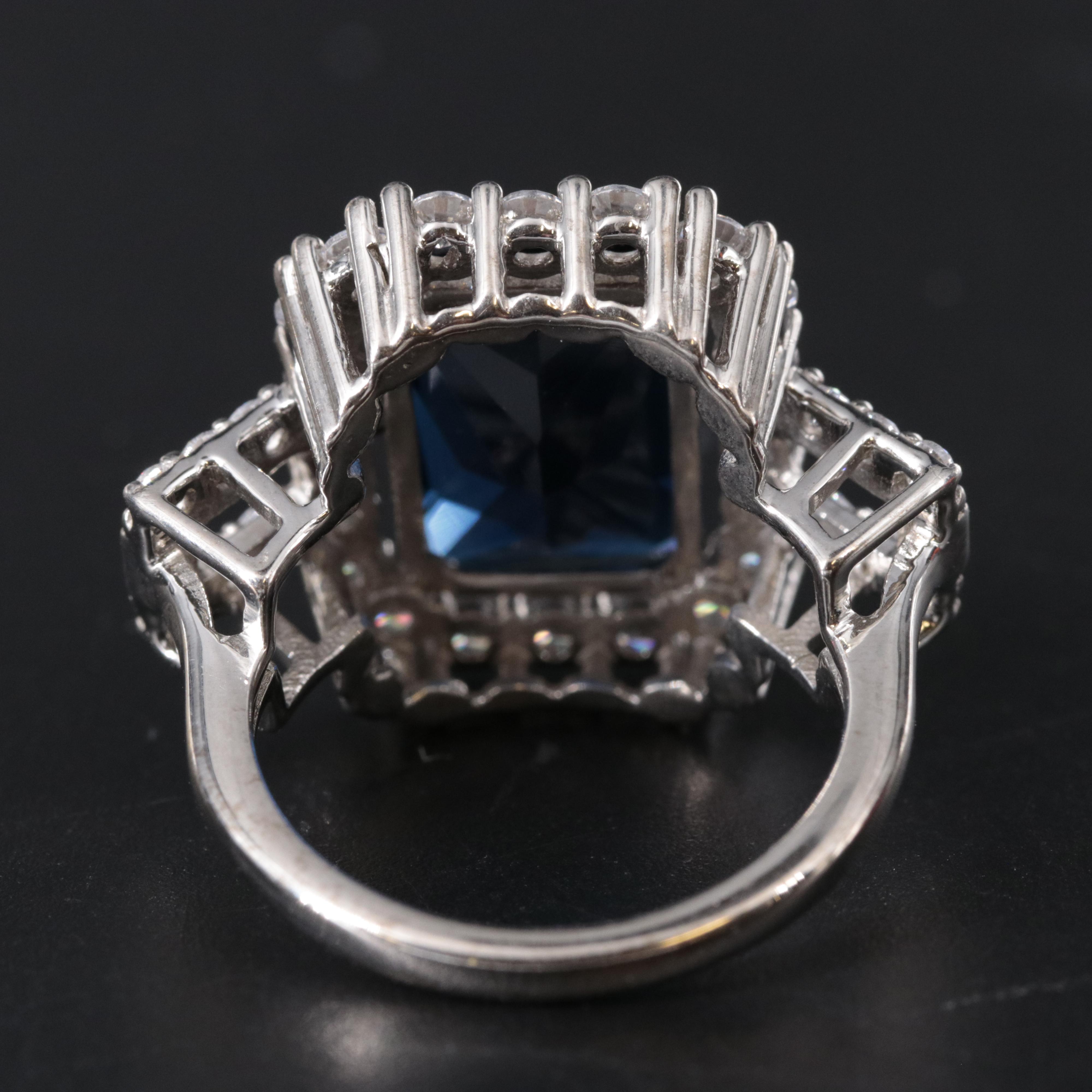 Sterling Silver Sapphire and Cubic Zirconia Ring