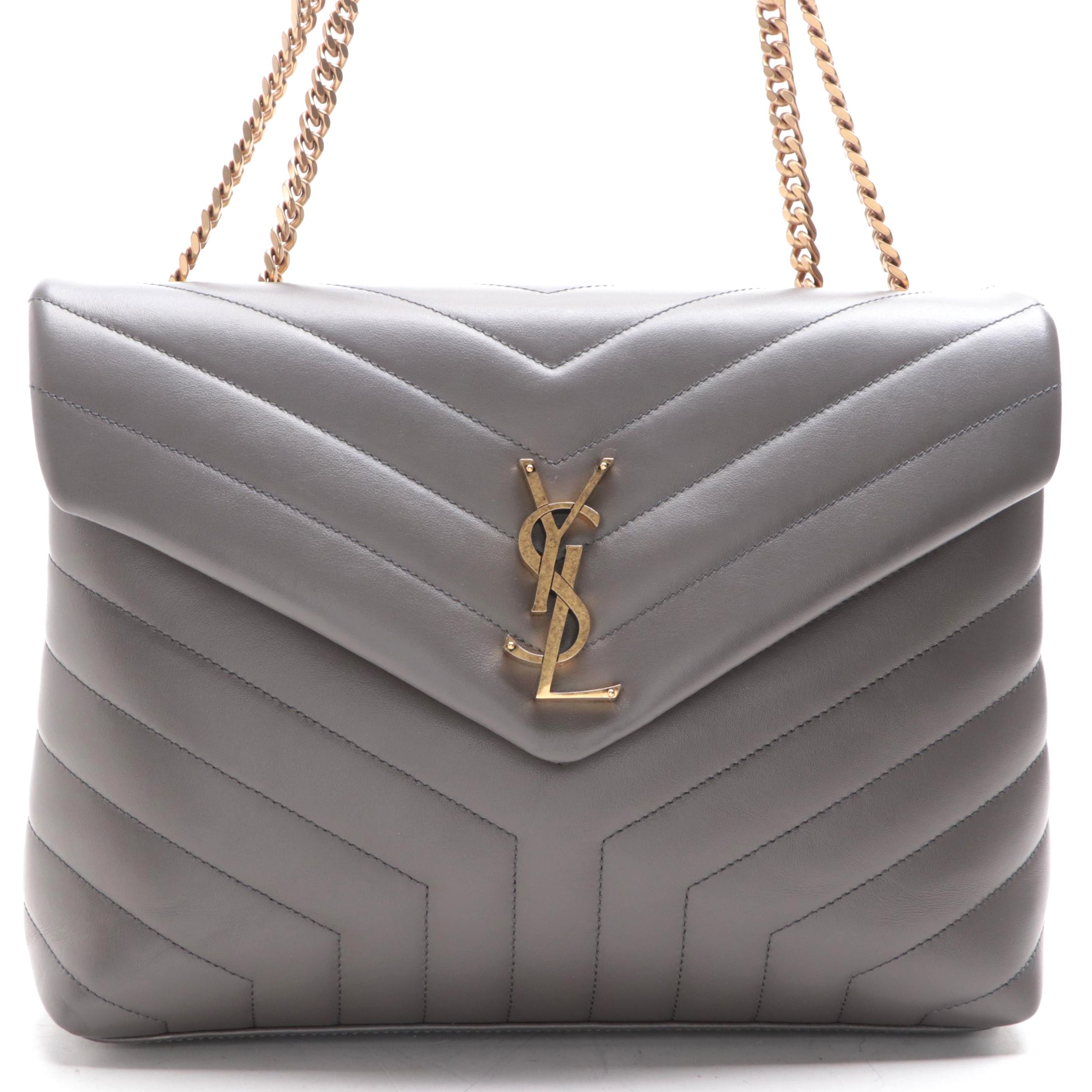 Saint Laurent Medium LouLou Chain Shoulder Bag in Chevron Quilted Leather
