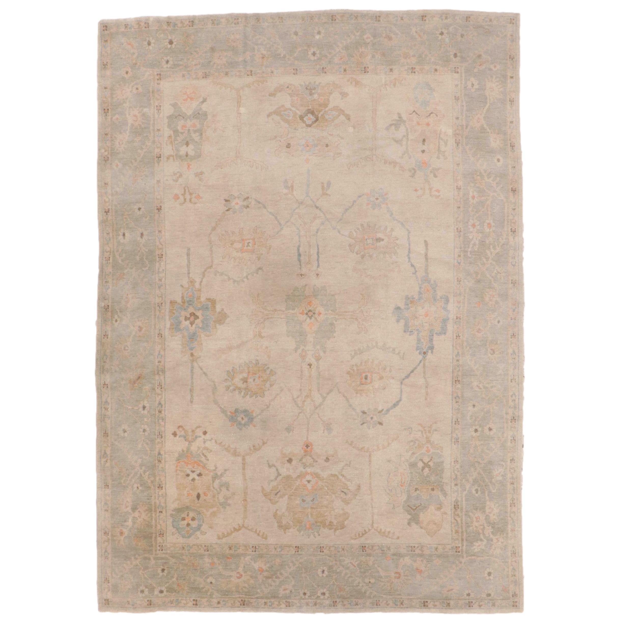 9'6 x 13'5 Hand-Knotted Indo-Turkish Oushak Style Area Rug