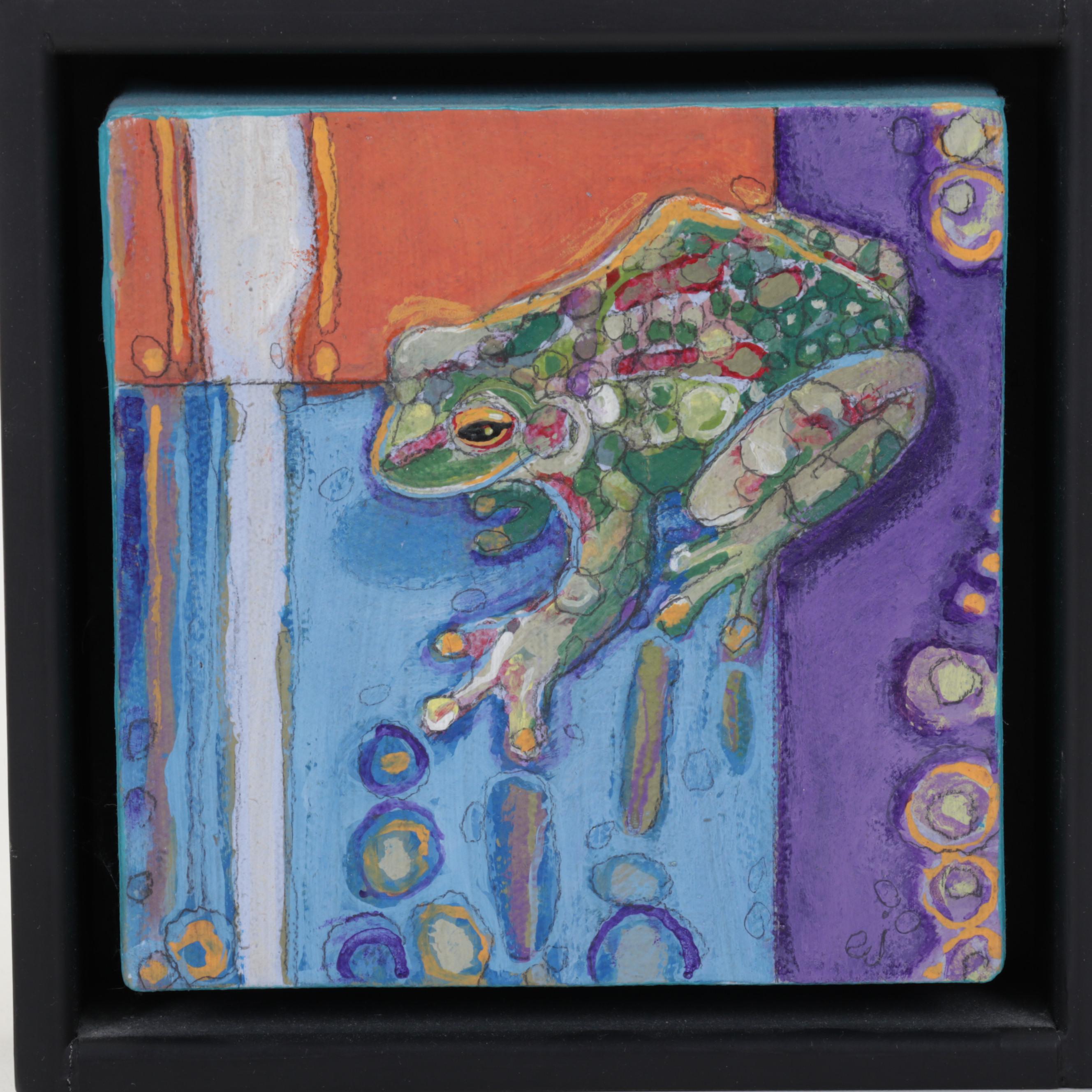 Folk Art Acrylic Painting and Pastel Drawing, Circa 1996