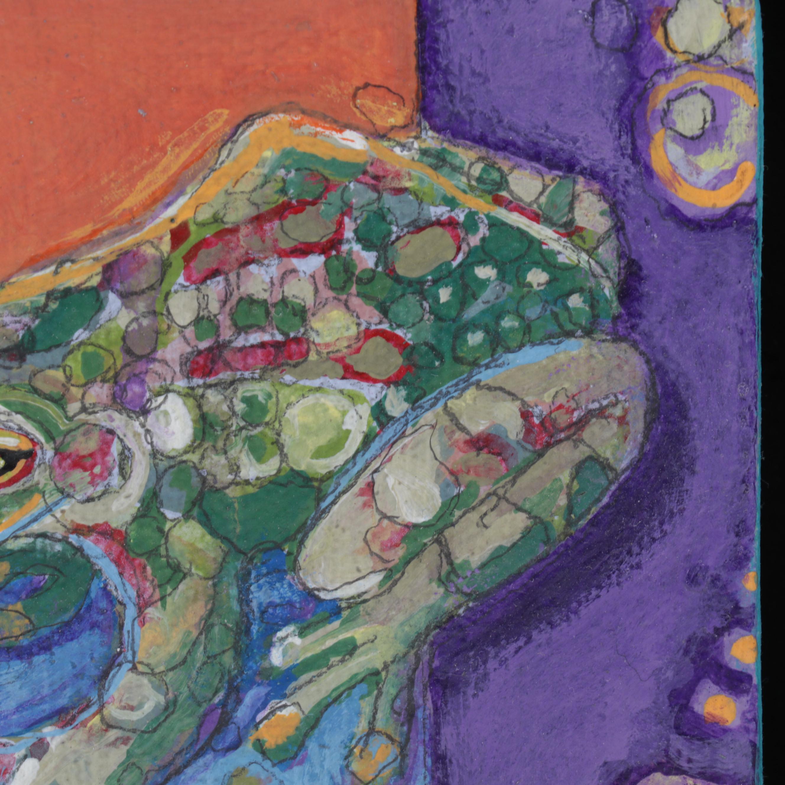 Folk Art Acrylic Painting and Pastel Drawing, Circa 1996