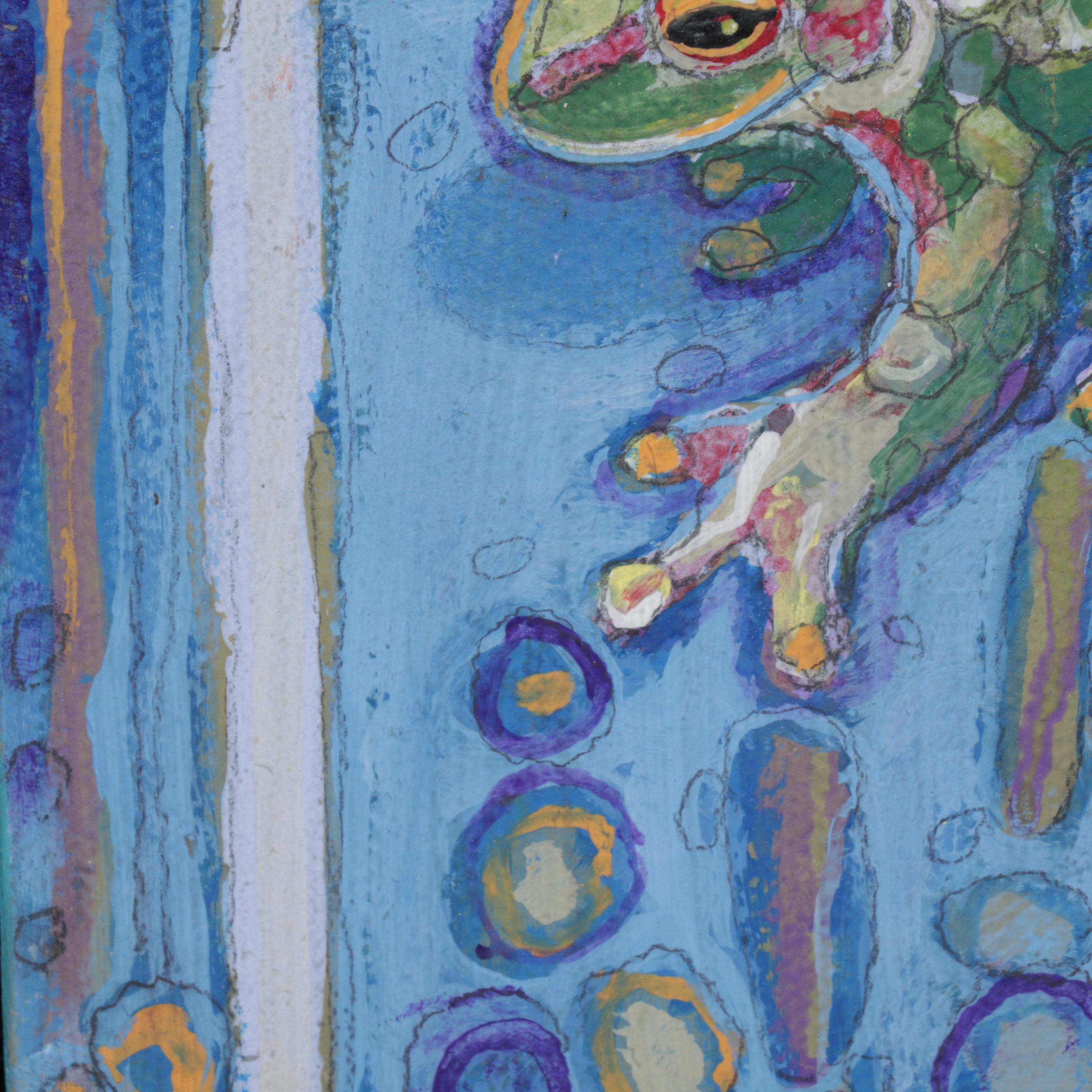 Folk Art Acrylic Painting and Pastel Drawing, Circa 1996