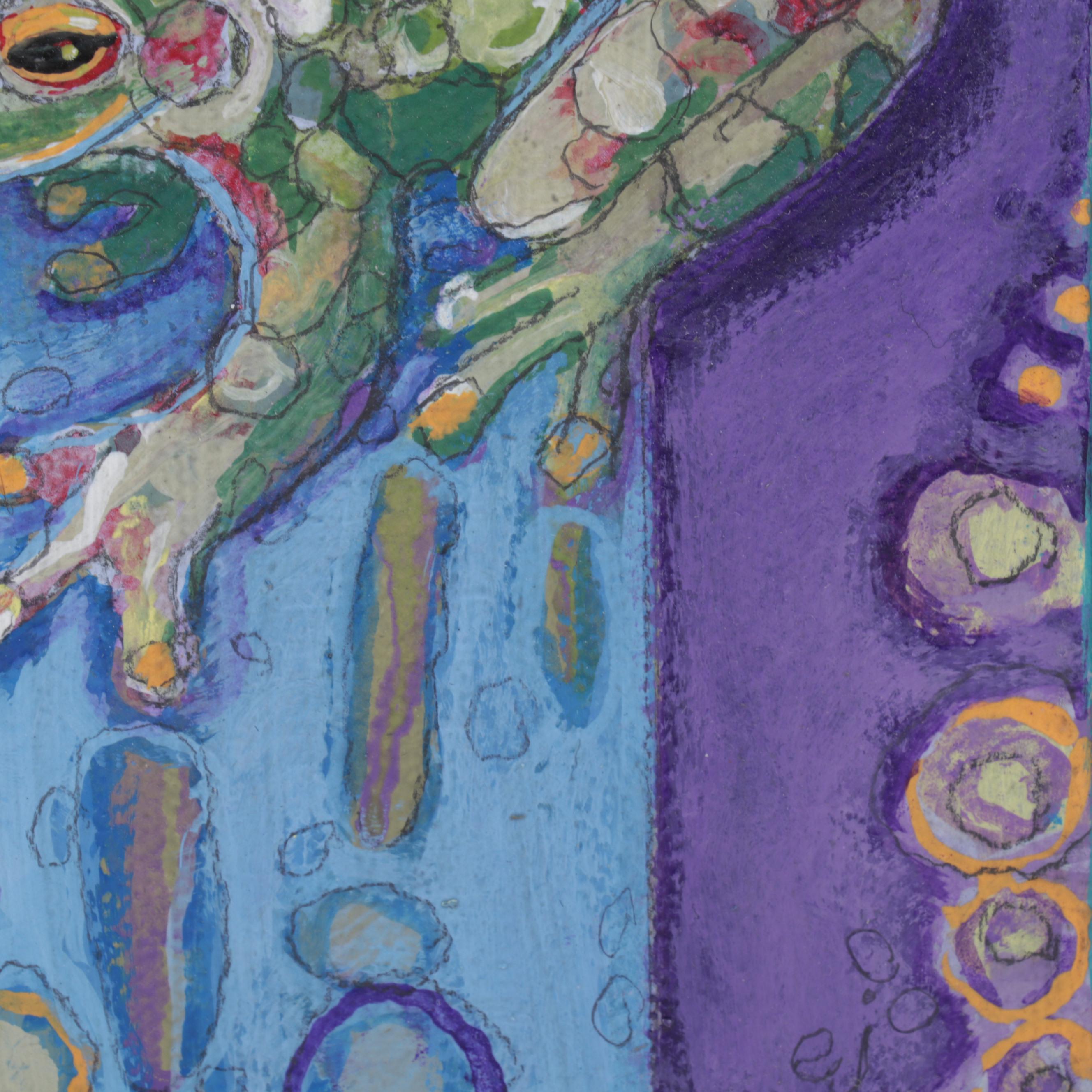 Folk Art Acrylic Painting and Pastel Drawing, Circa 1996