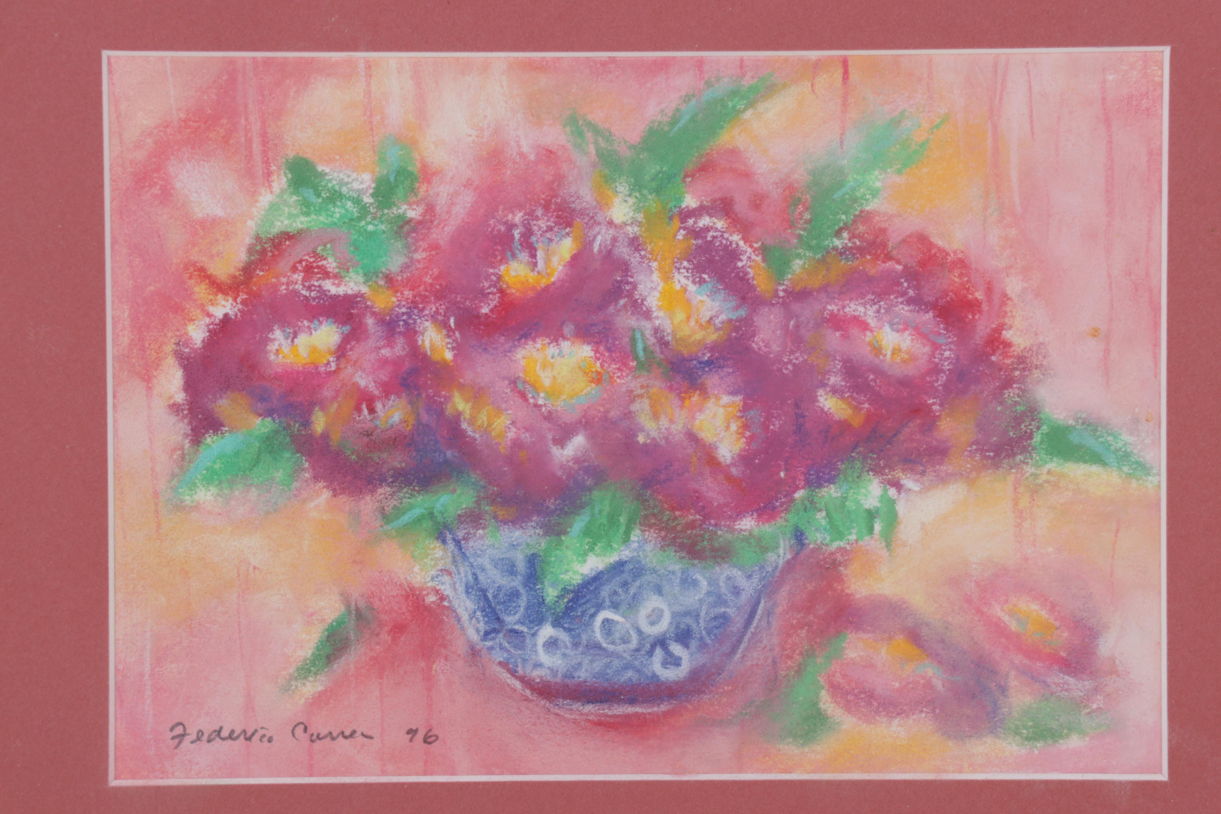 Folk Art Acrylic Painting and Pastel Drawing, Circa 1996