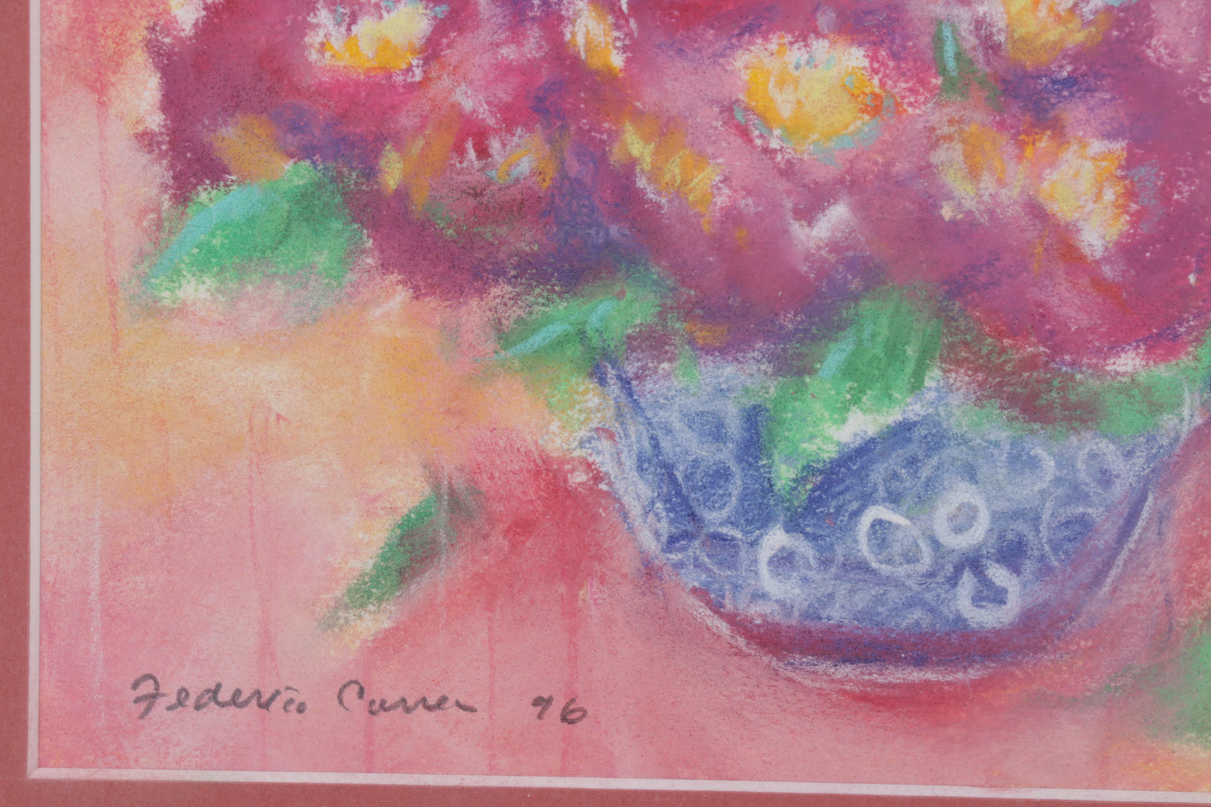 Folk Art Acrylic Painting and Pastel Drawing, Circa 1996