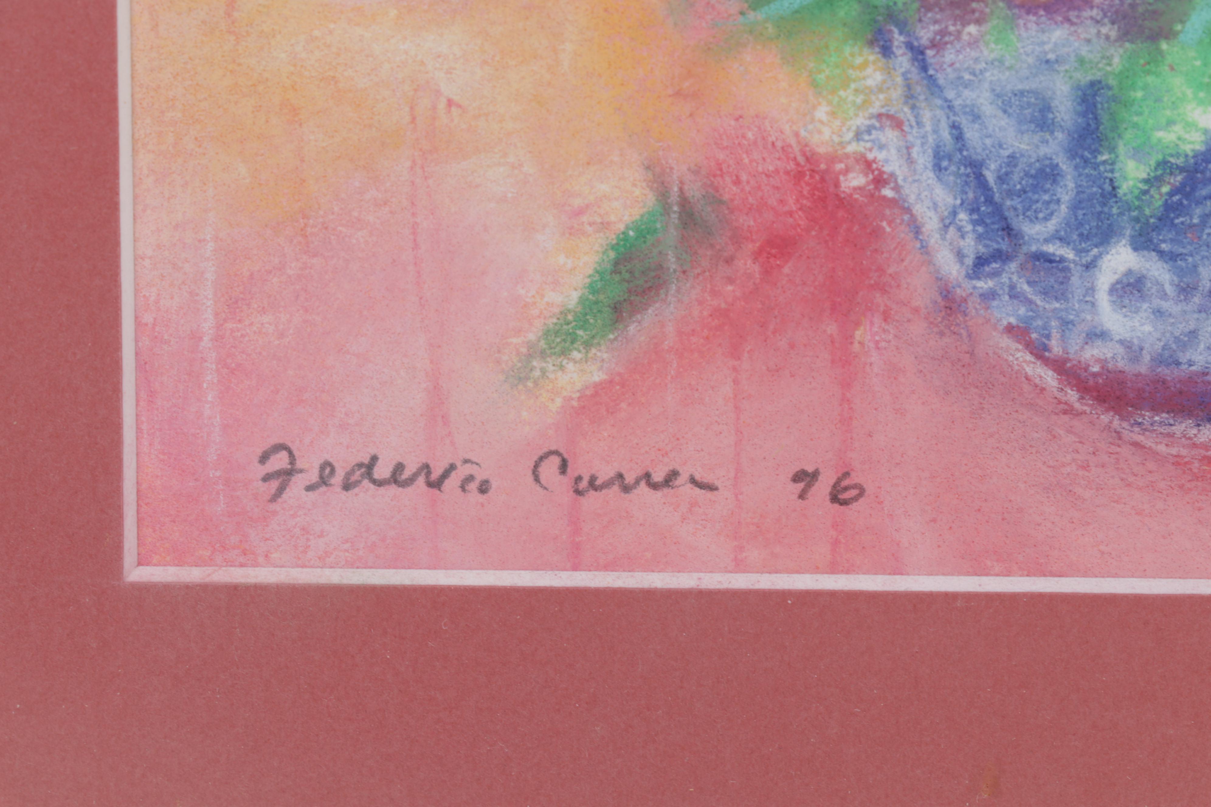 Folk Art Acrylic Painting and Pastel Drawing, Circa 1996