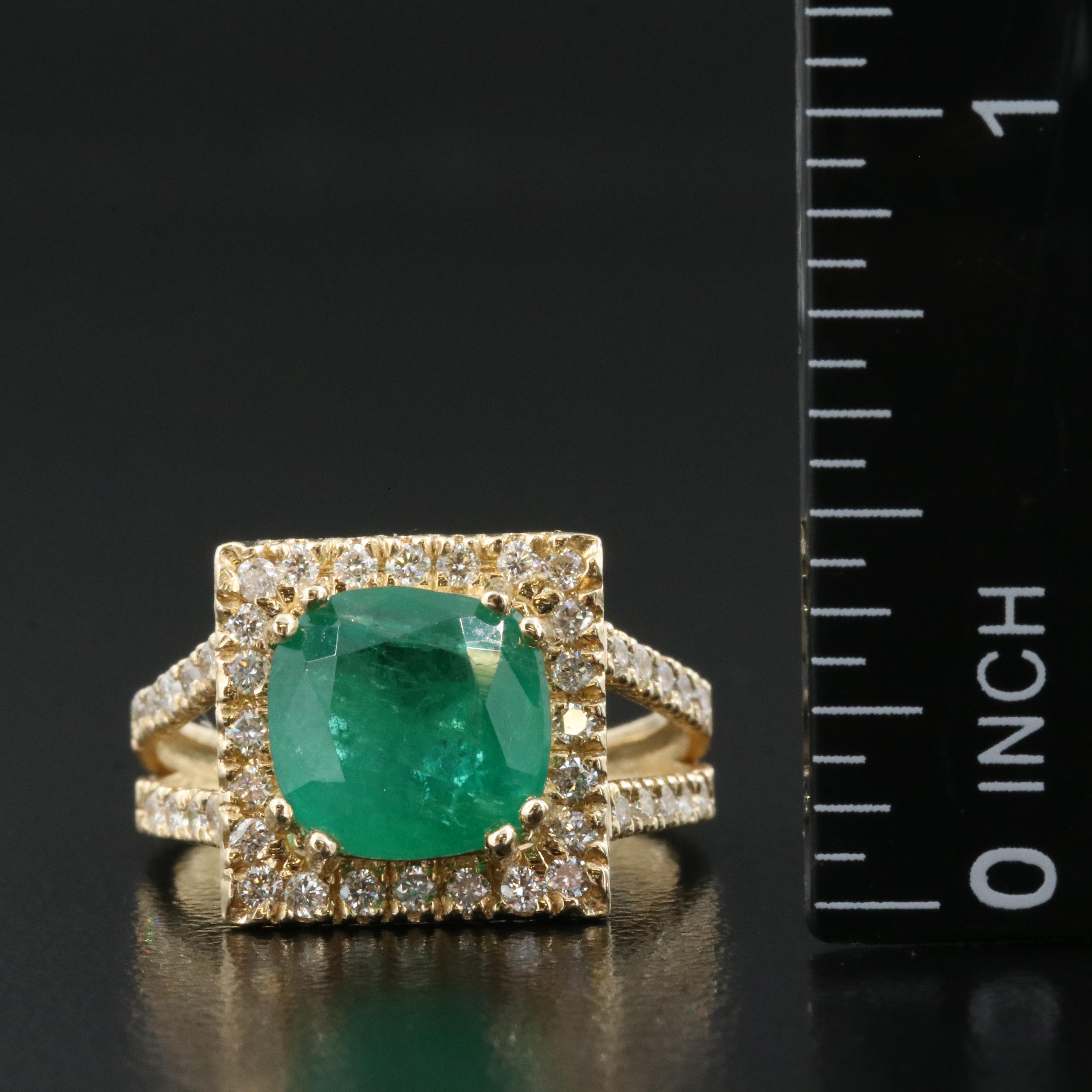 14K 3.33 CT Emerald and Diamond Halo Ring