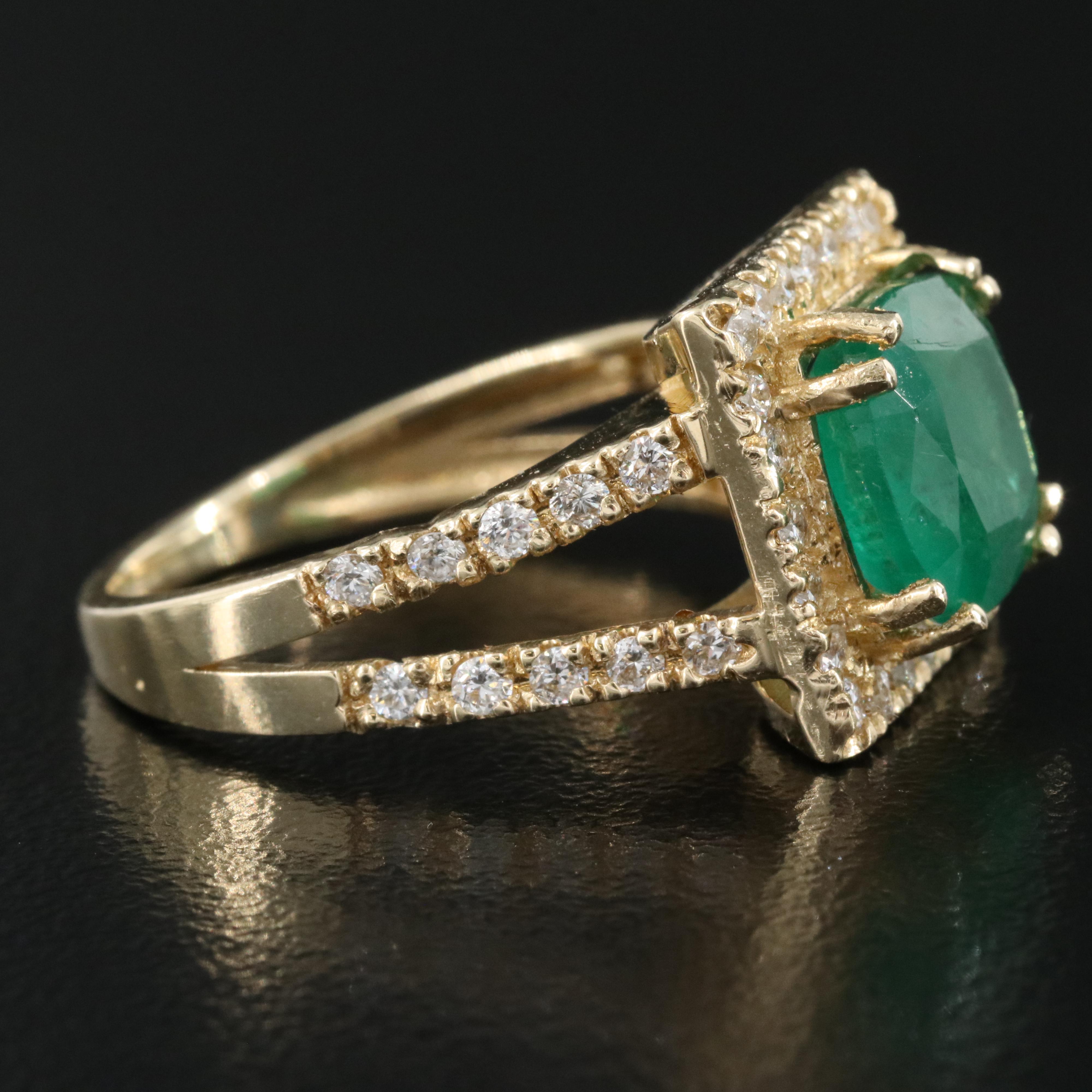 14K 3.33 CT Emerald and Diamond Halo Ring