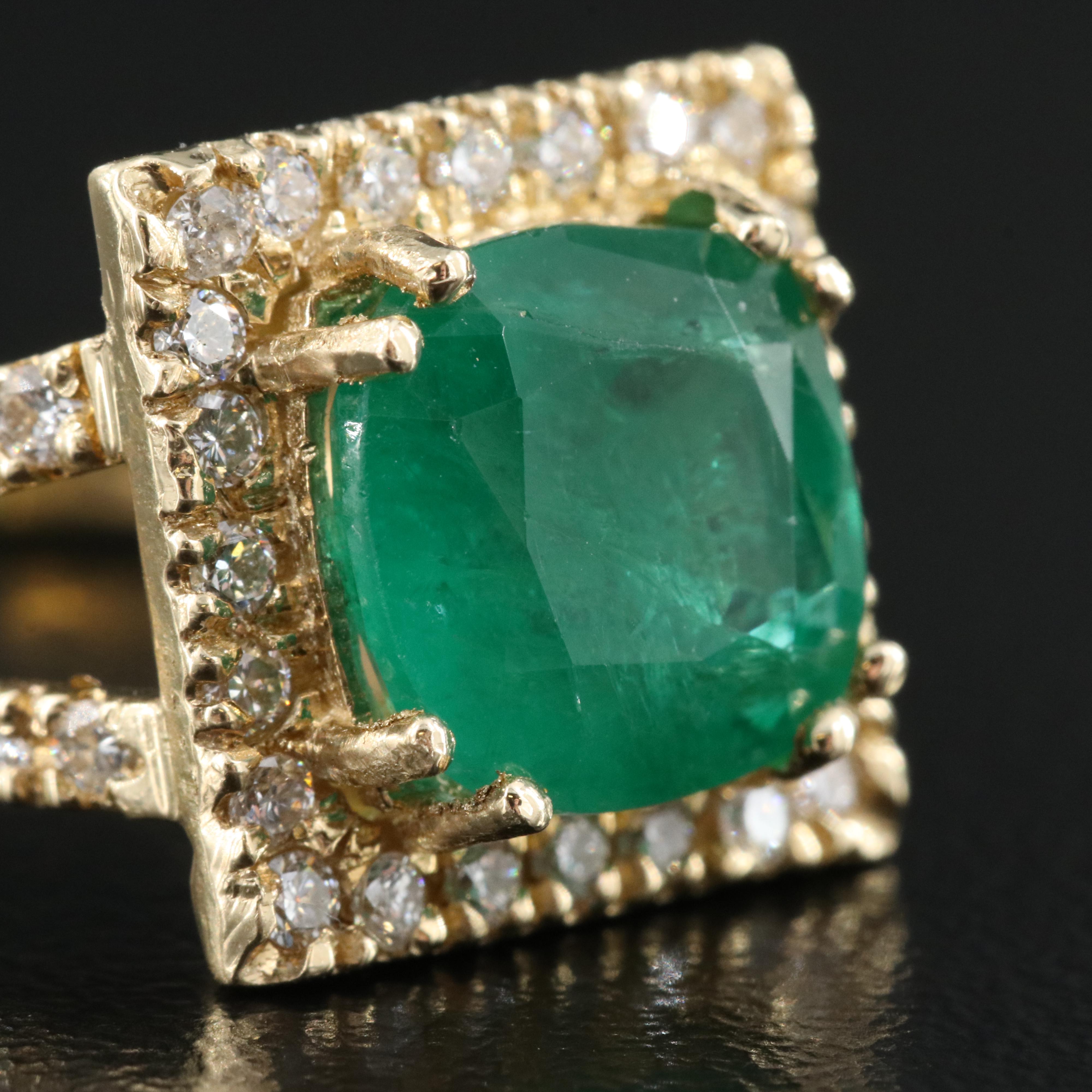 14K 3.33 CT Emerald and Diamond Halo Ring