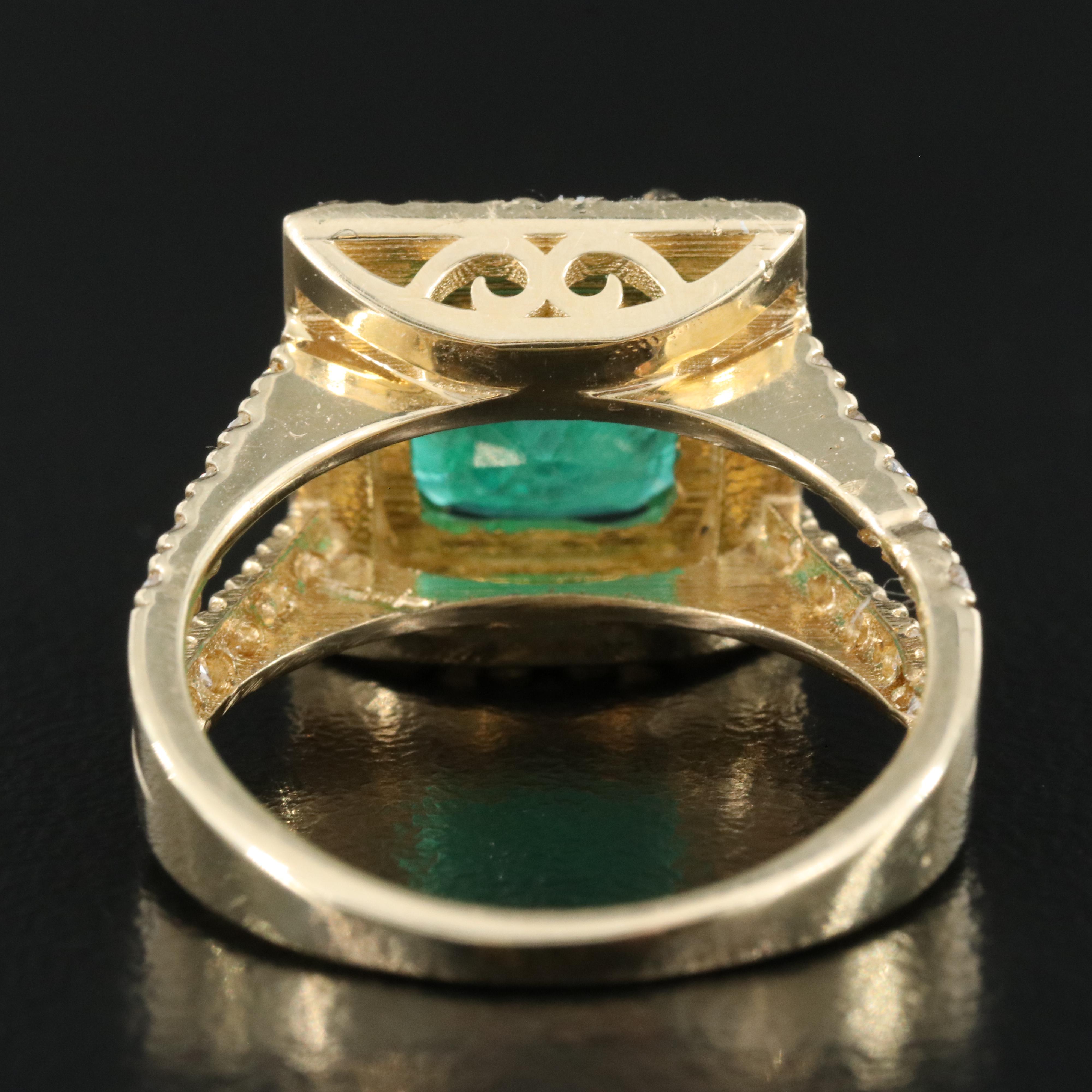 14K 3.33 CT Emerald and Diamond Halo Ring