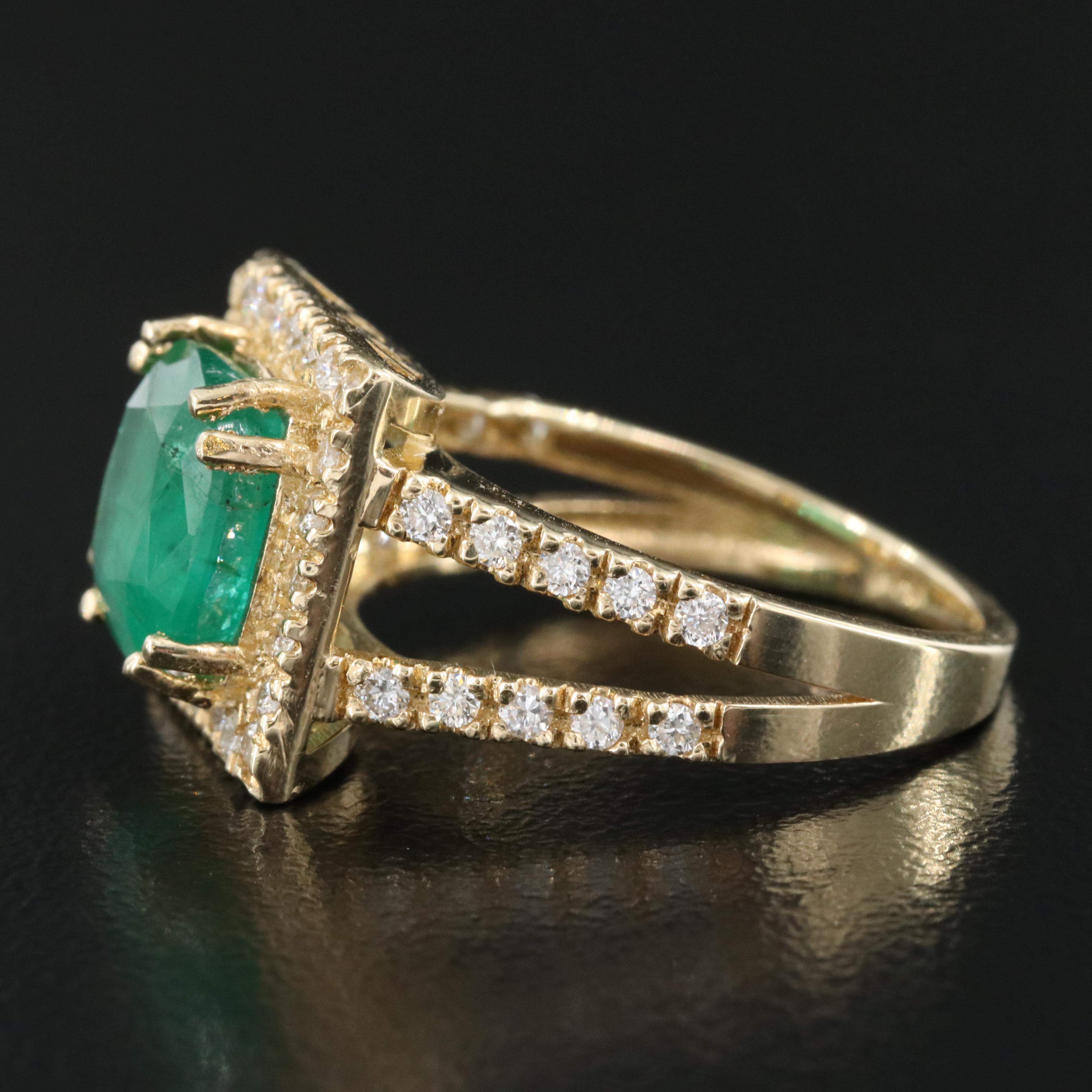 14K 3.33 CT Emerald and Diamond Halo Ring