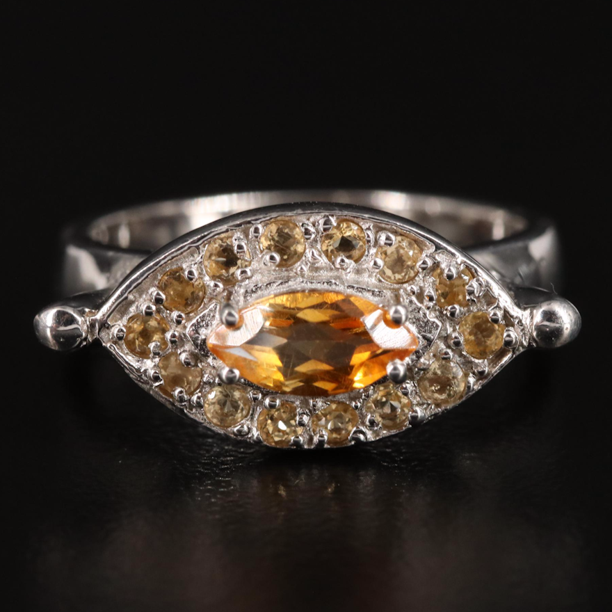 Sterling and Citrine East West Ring