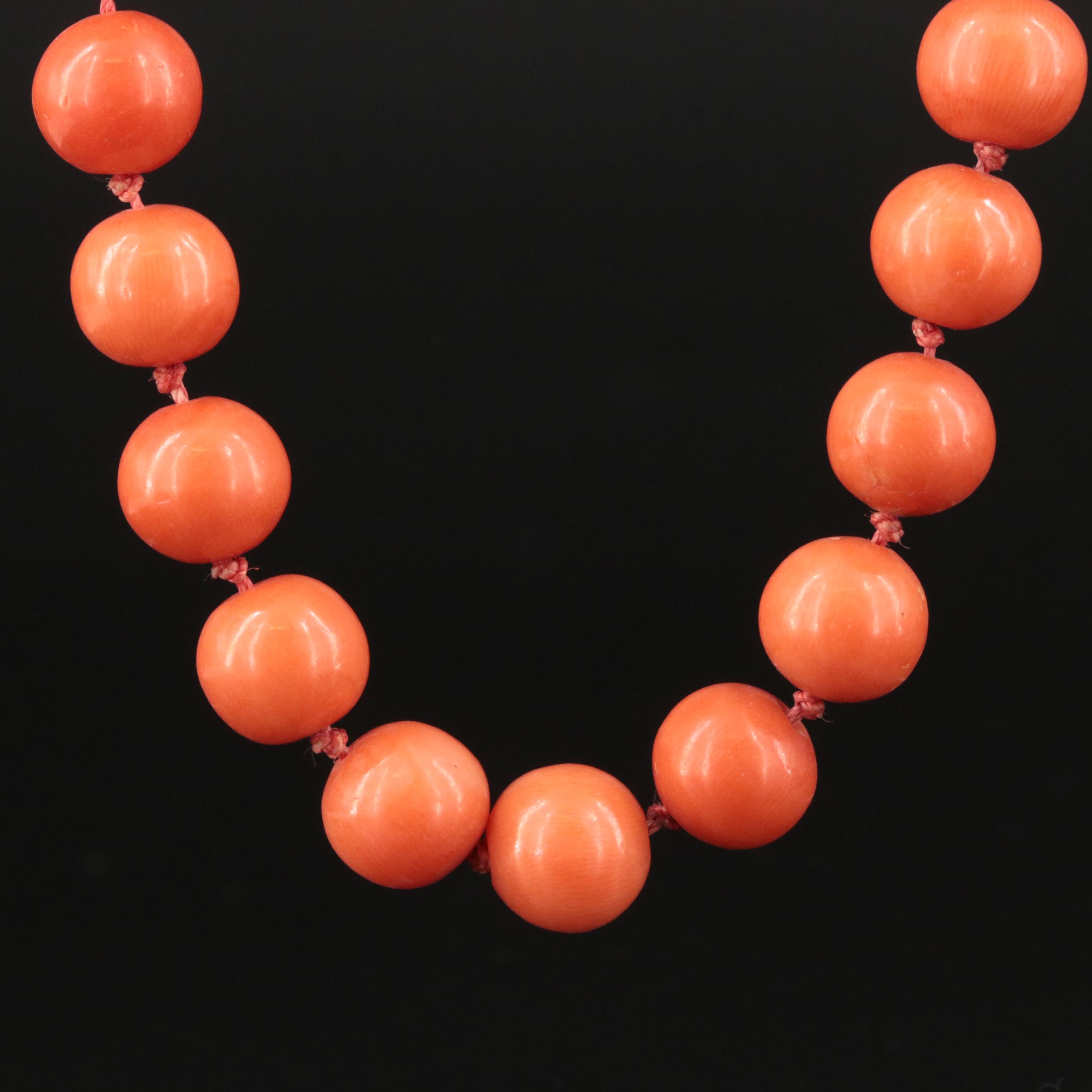 Coral Bead Necklace with 14K Clasp