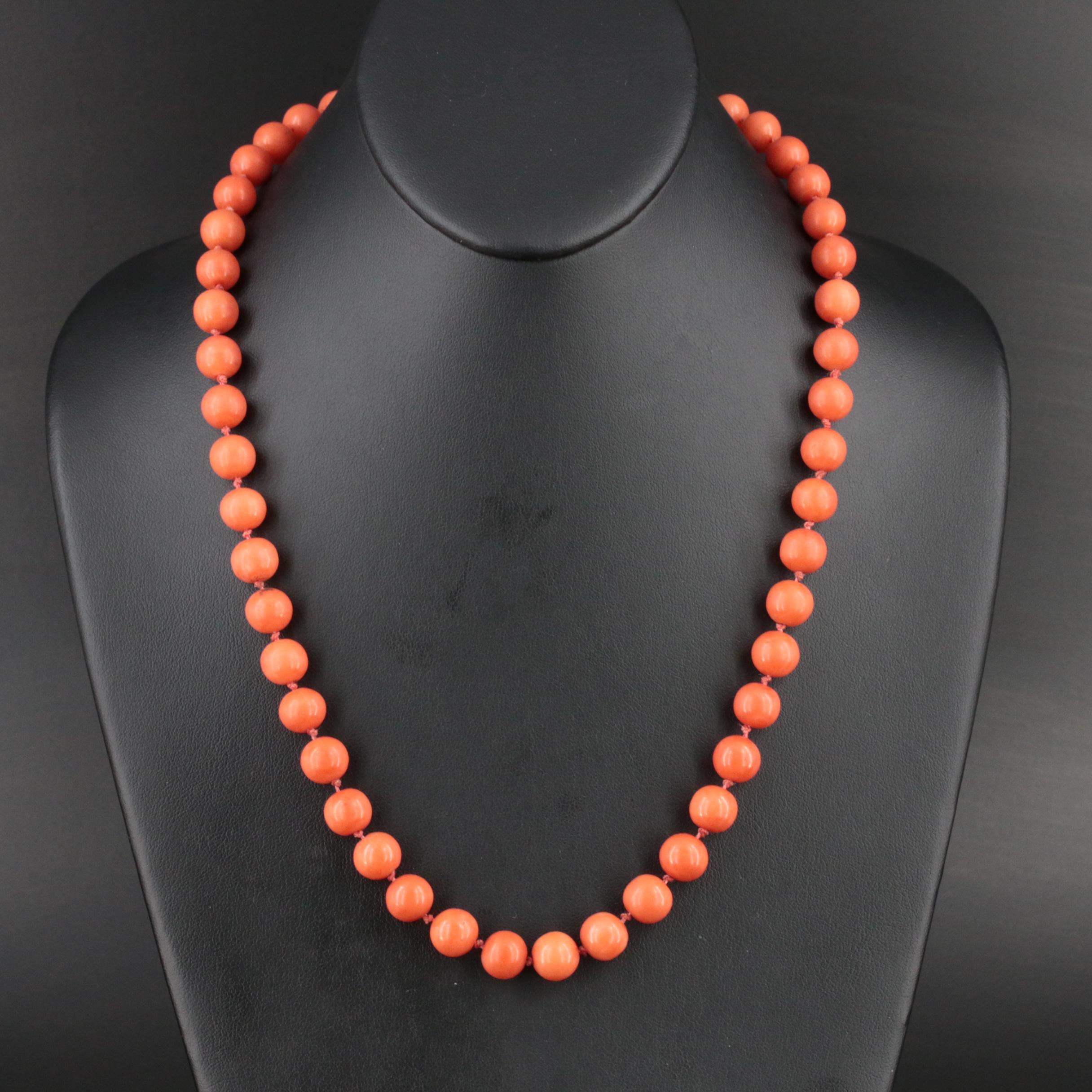 Coral Bead Necklace with 14K Clasp