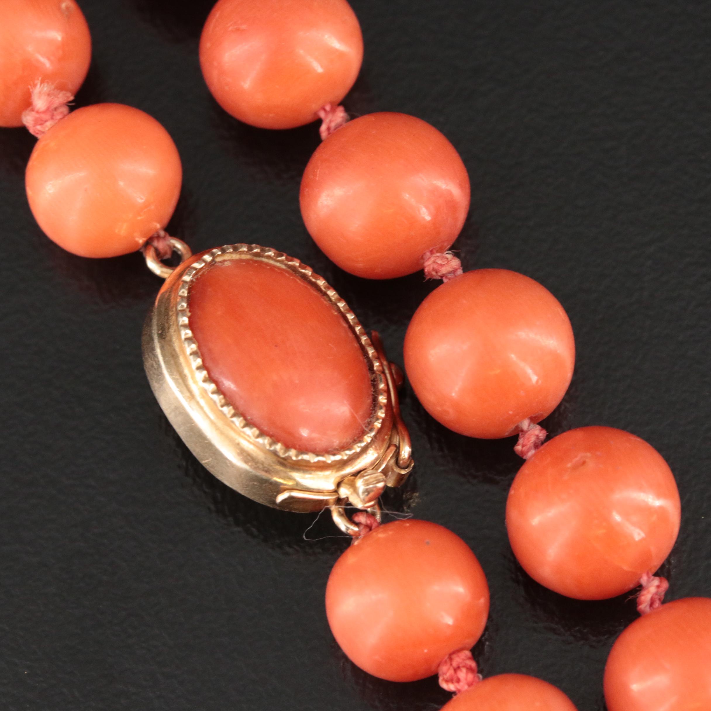 Coral Bead Necklace with 14K Clasp