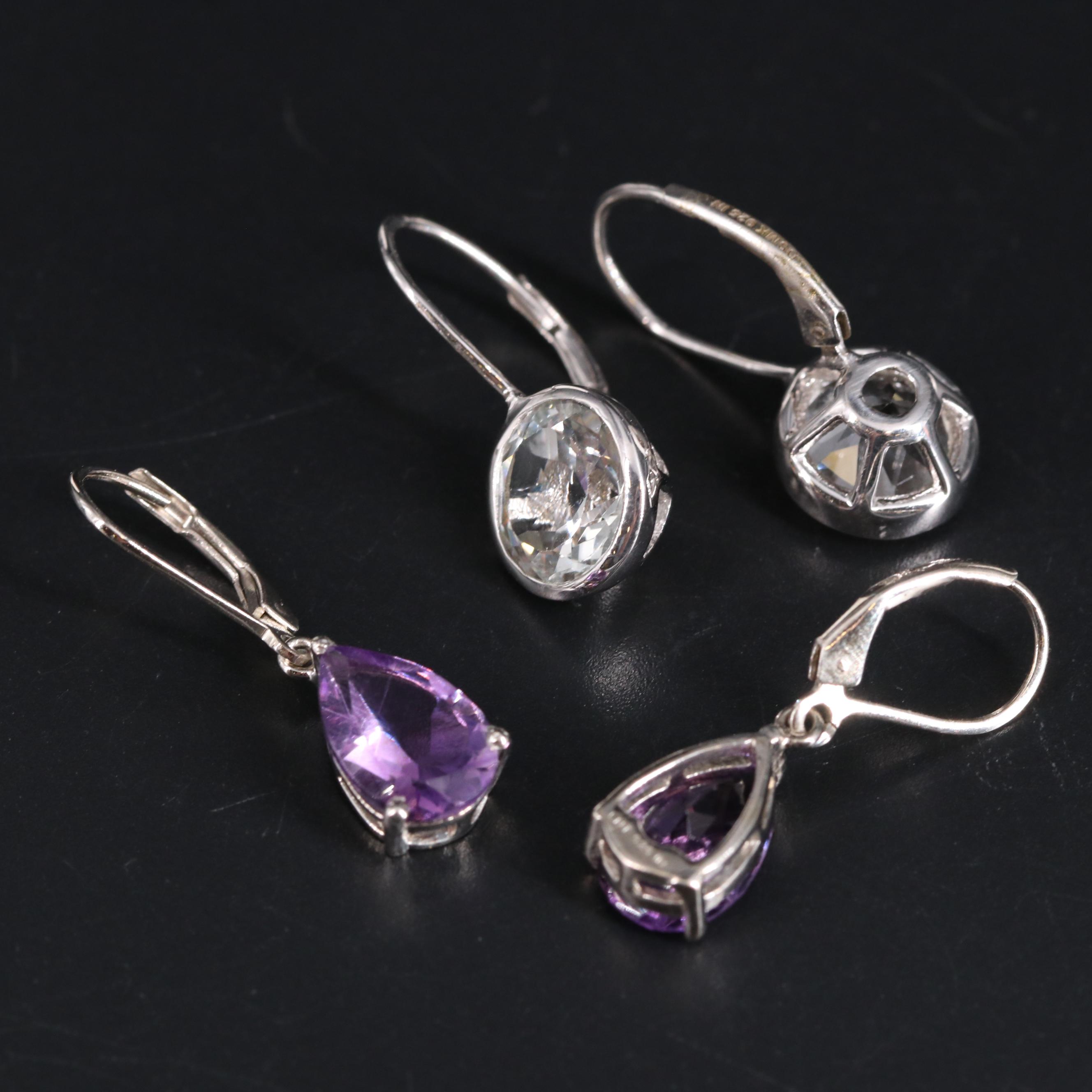Sterling Silver Earring Duo Including Topaz and Amethyst