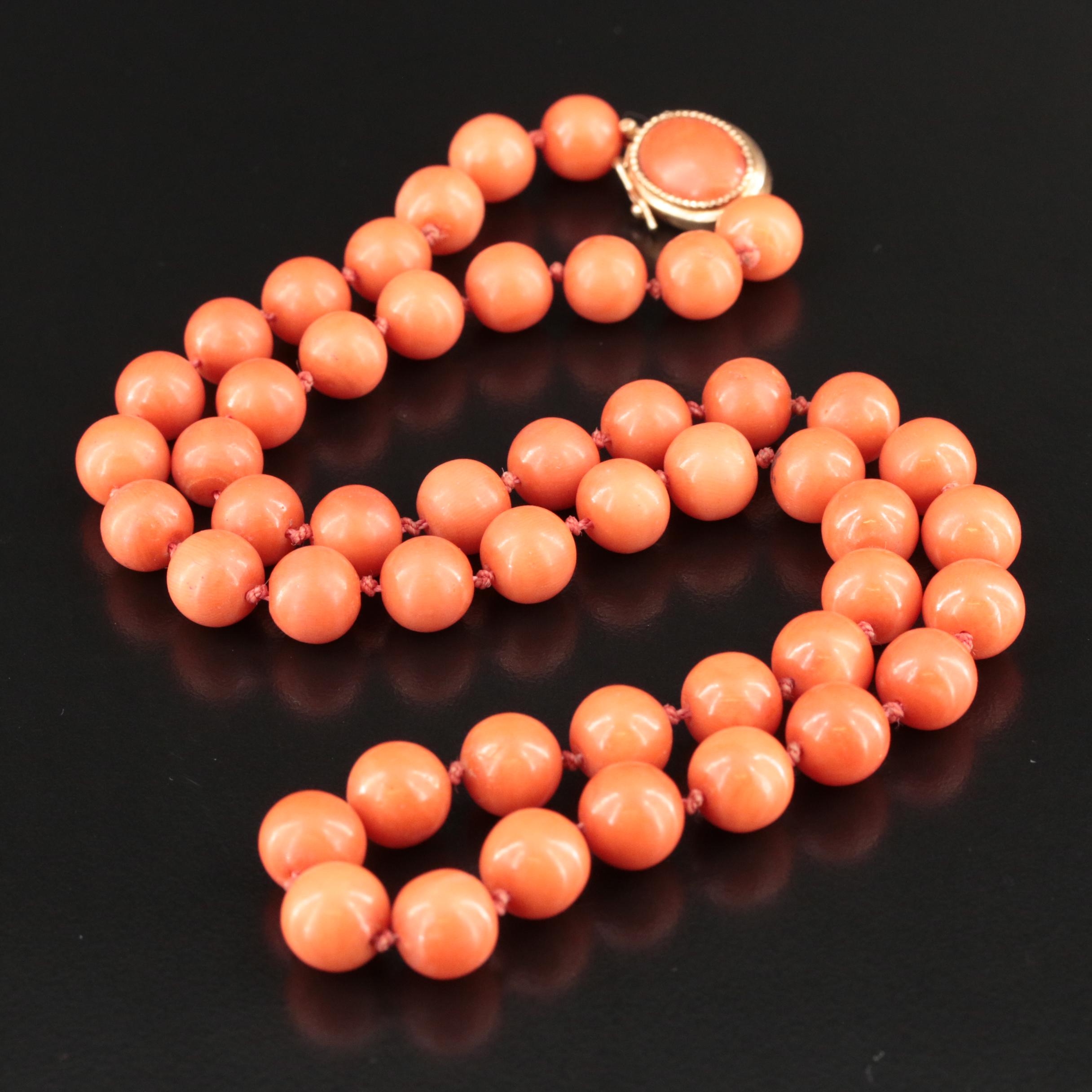 Coral Bead Necklace with 14K Clasp