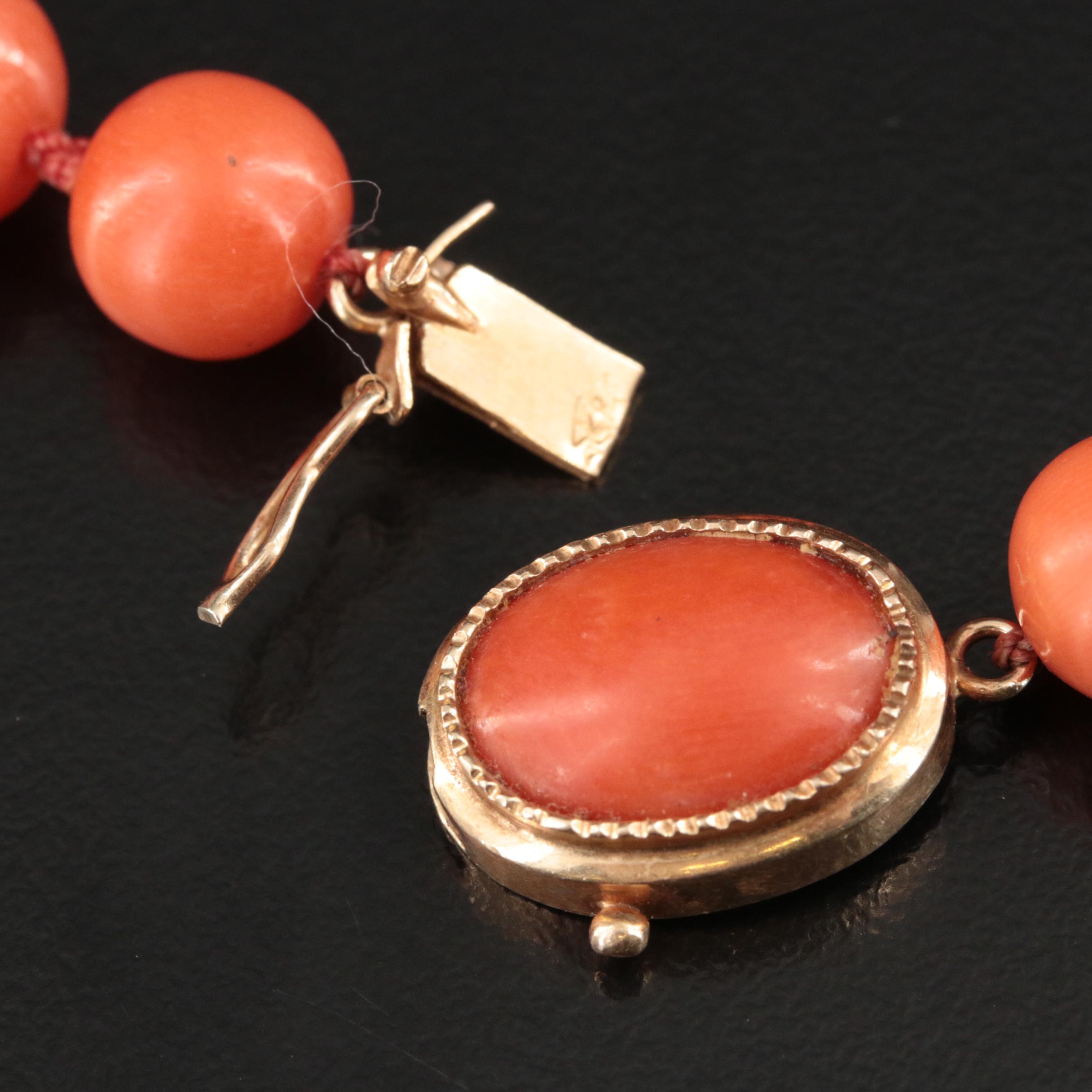 Coral Bead Necklace with 14K Clasp
