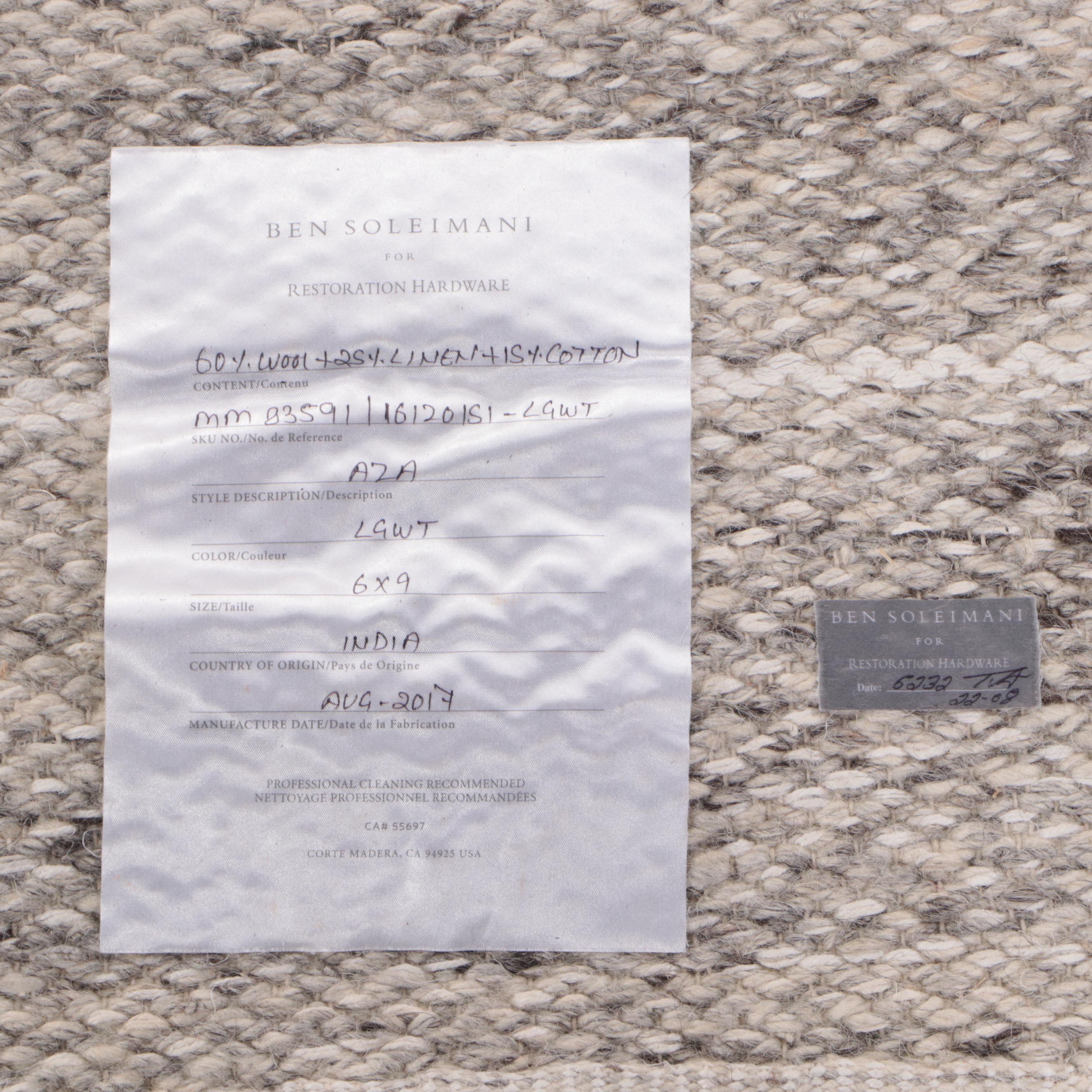 6' x 8'11 Handwoven Ben Soleimani Restoration Hardware Indian Area Rug