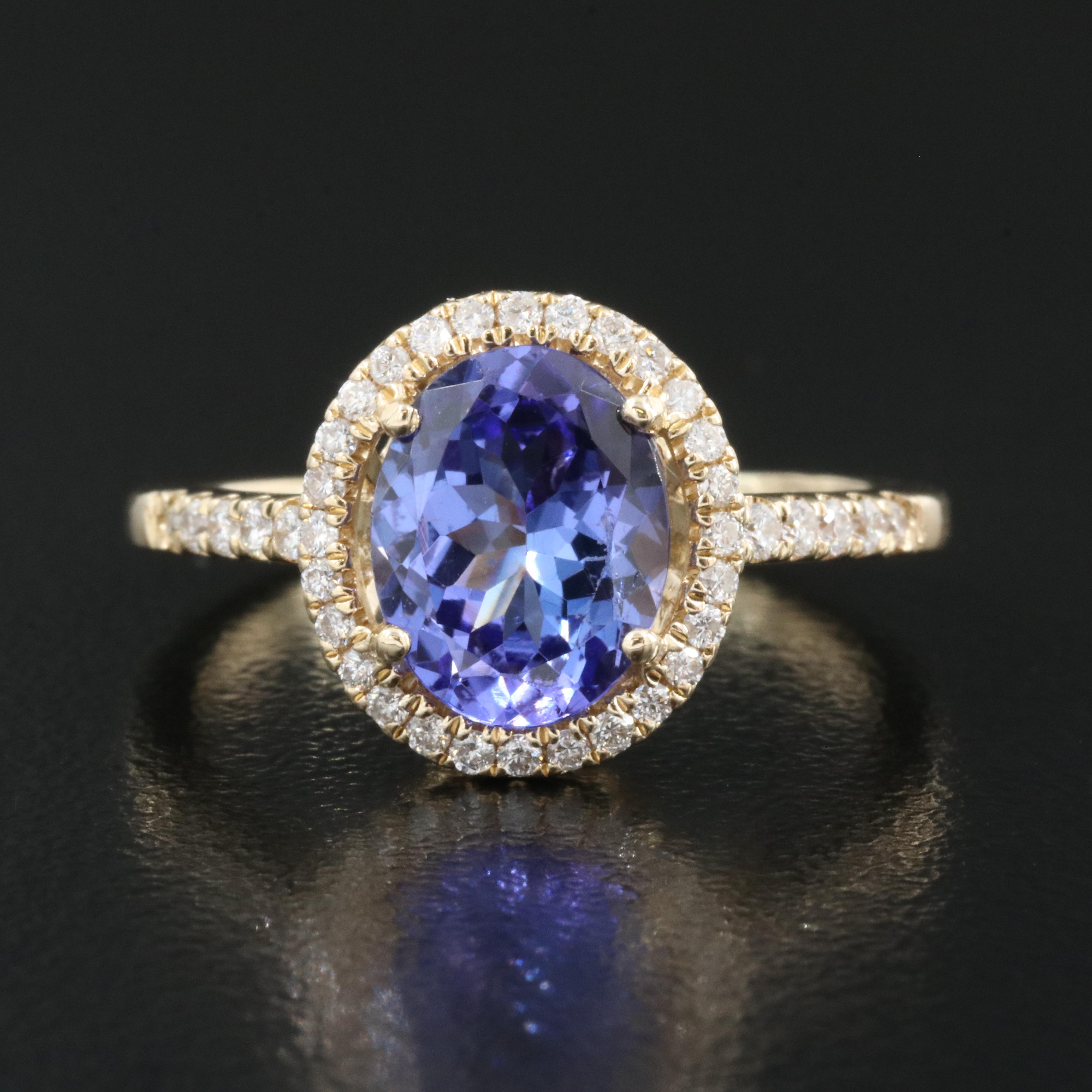 14K Tanzanite and Diamond Halo Ring