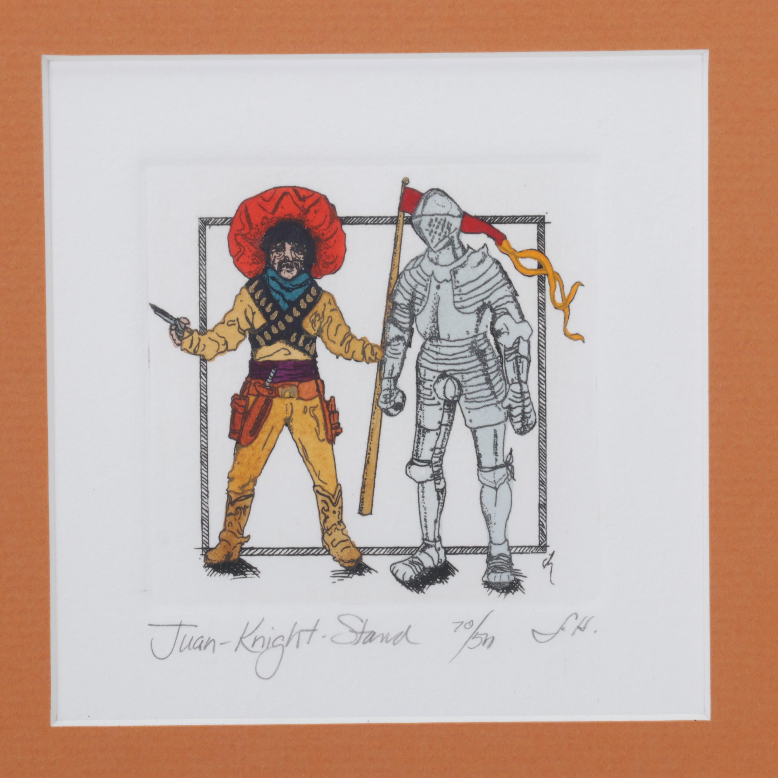 Darlene Hardie Folk Art Hand-Colored Etchings, Late 20th Century