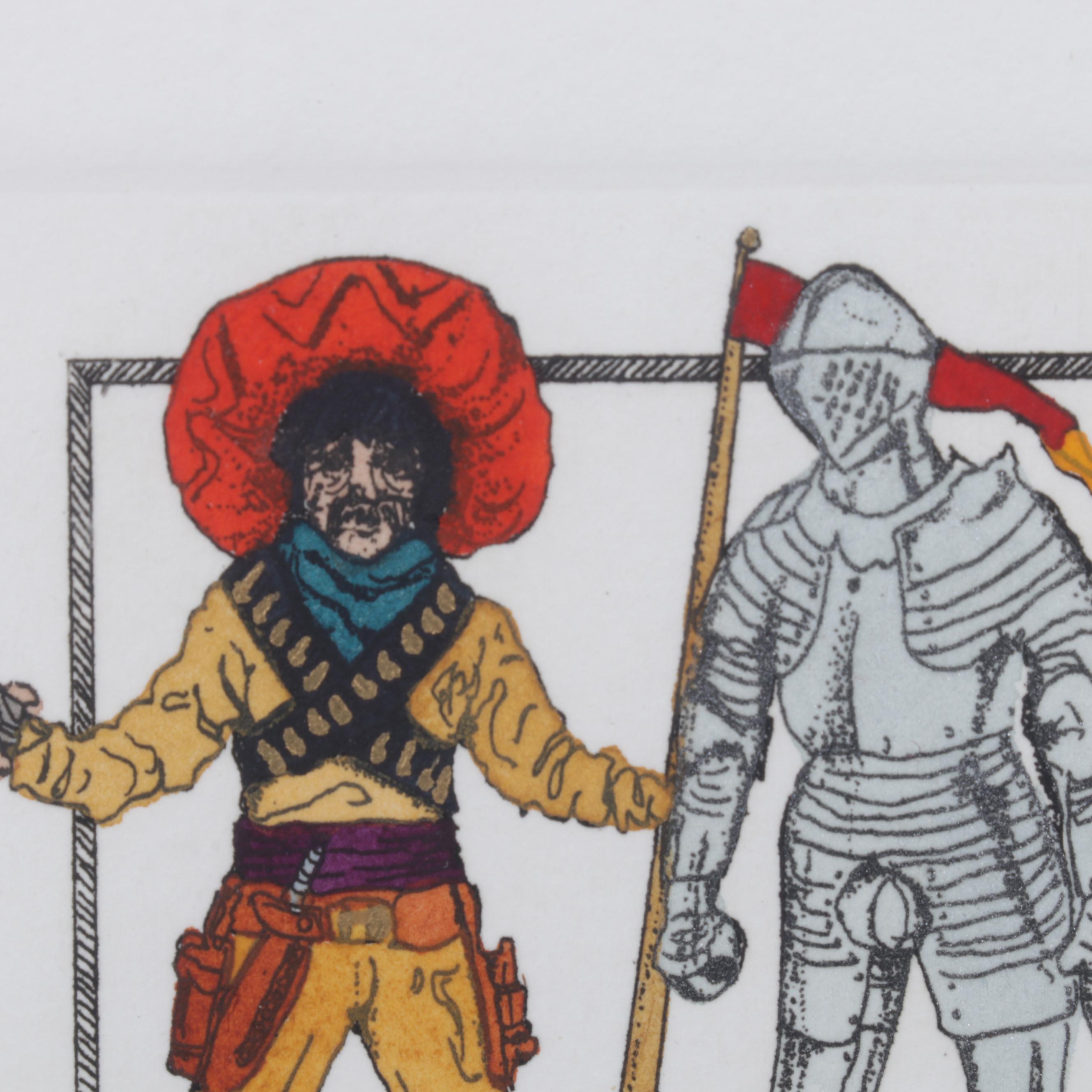 Darlene Hardie Folk Art Hand-Colored Etchings, Late 20th Century