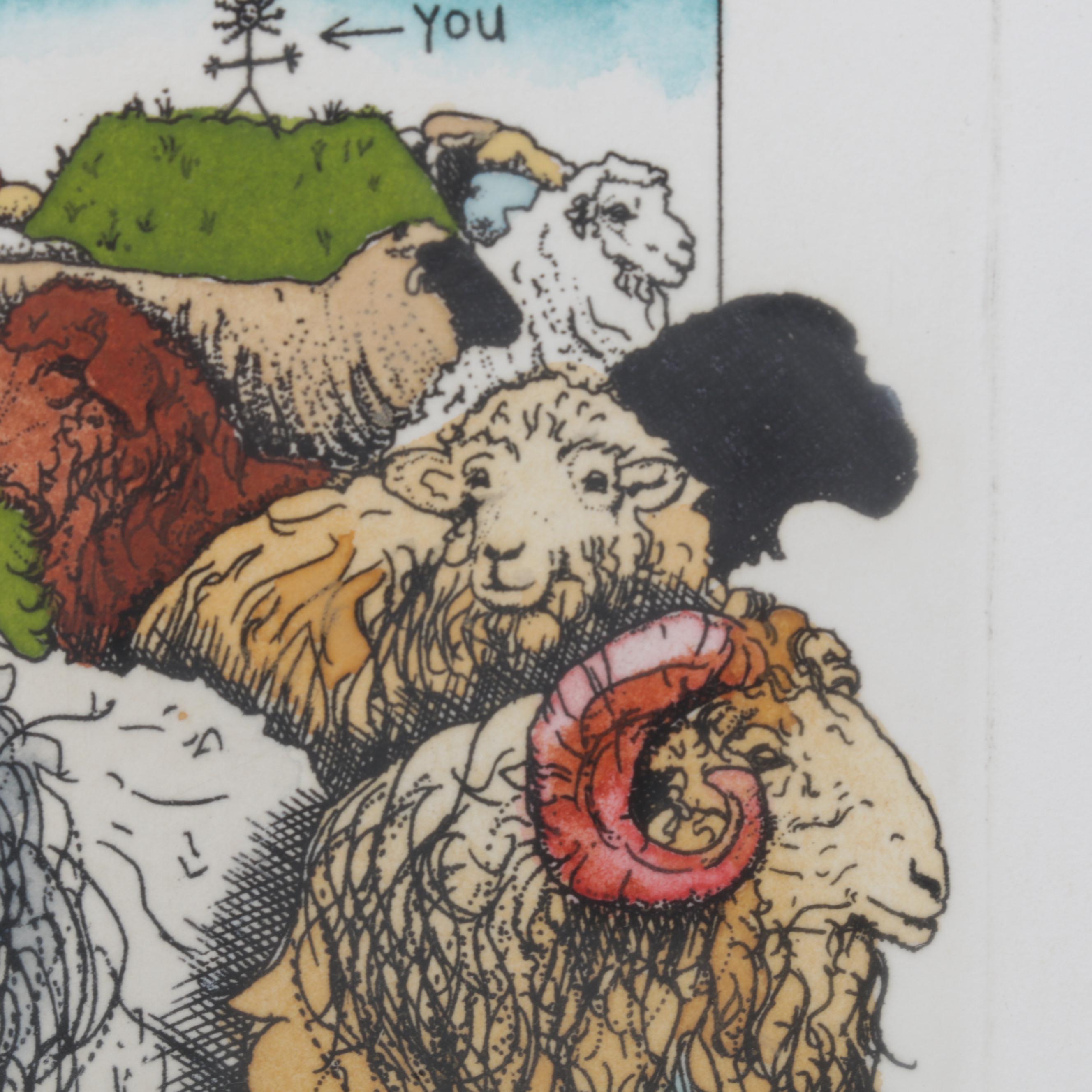 Darlene Hardie Folk Art Hand-Colored Etchings, Late 20th Century