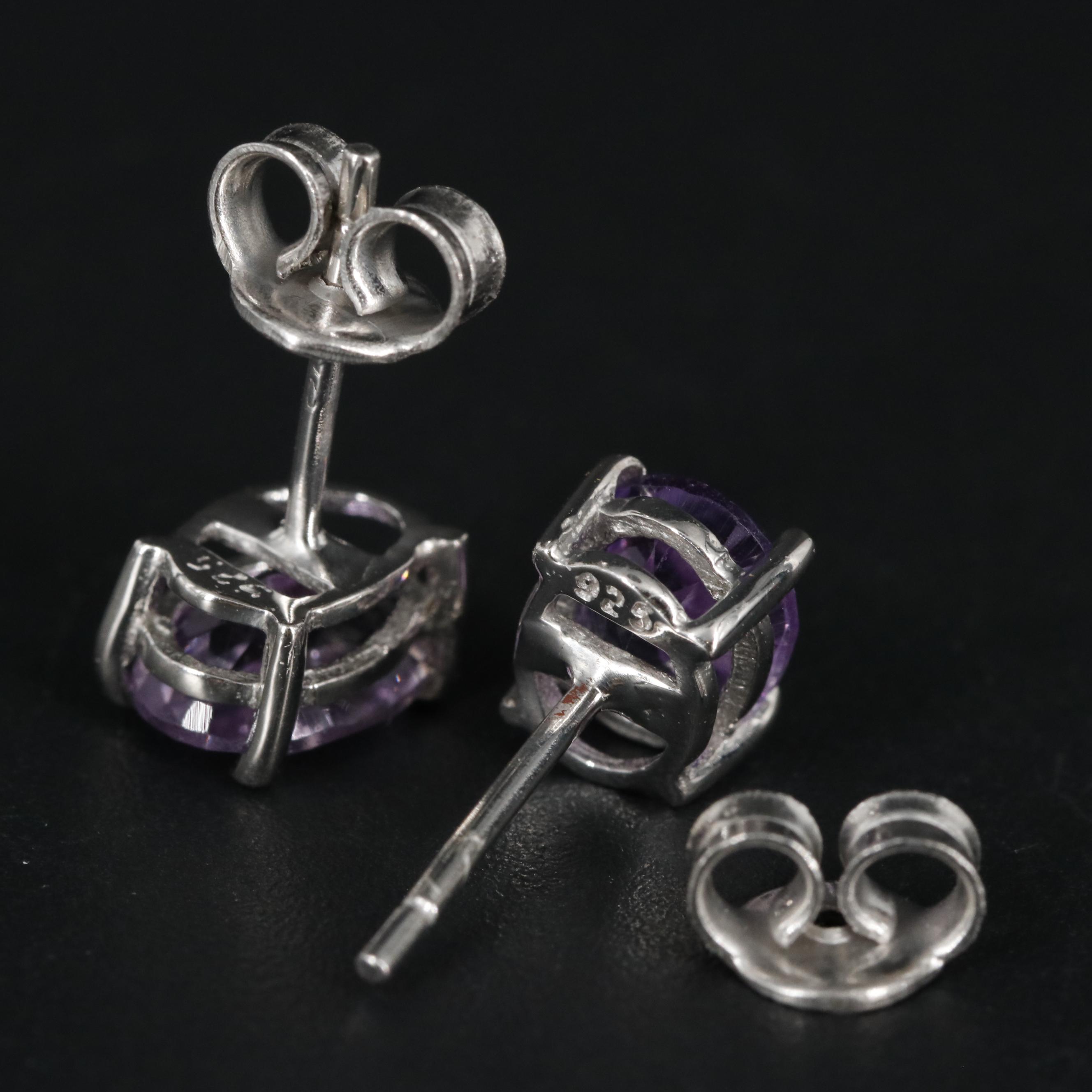 Sterling Purple Gemstone Stud Earrings