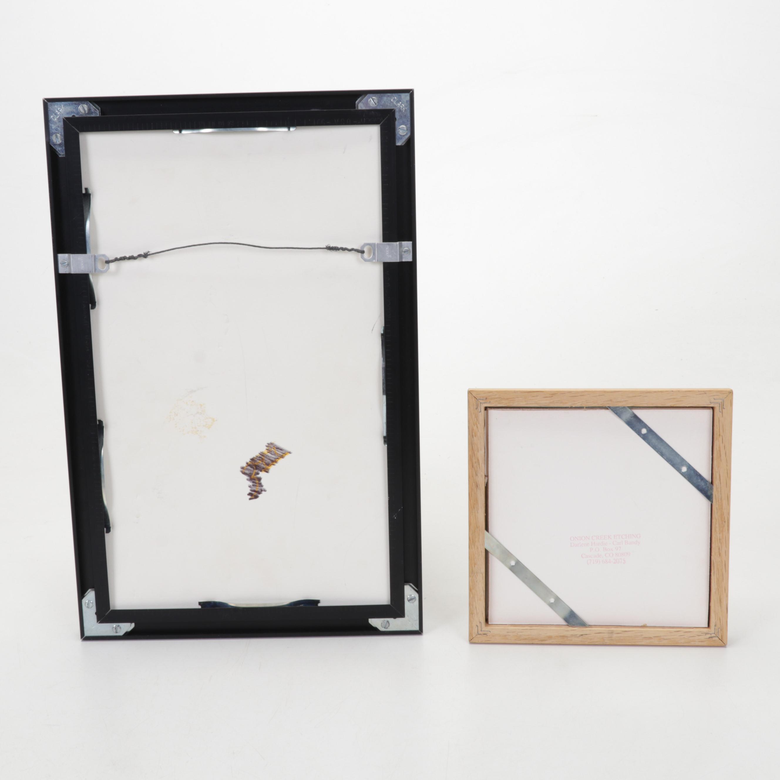 Darlene Hardie Folk Art Hand-Colored Etchings, Late 20th Century