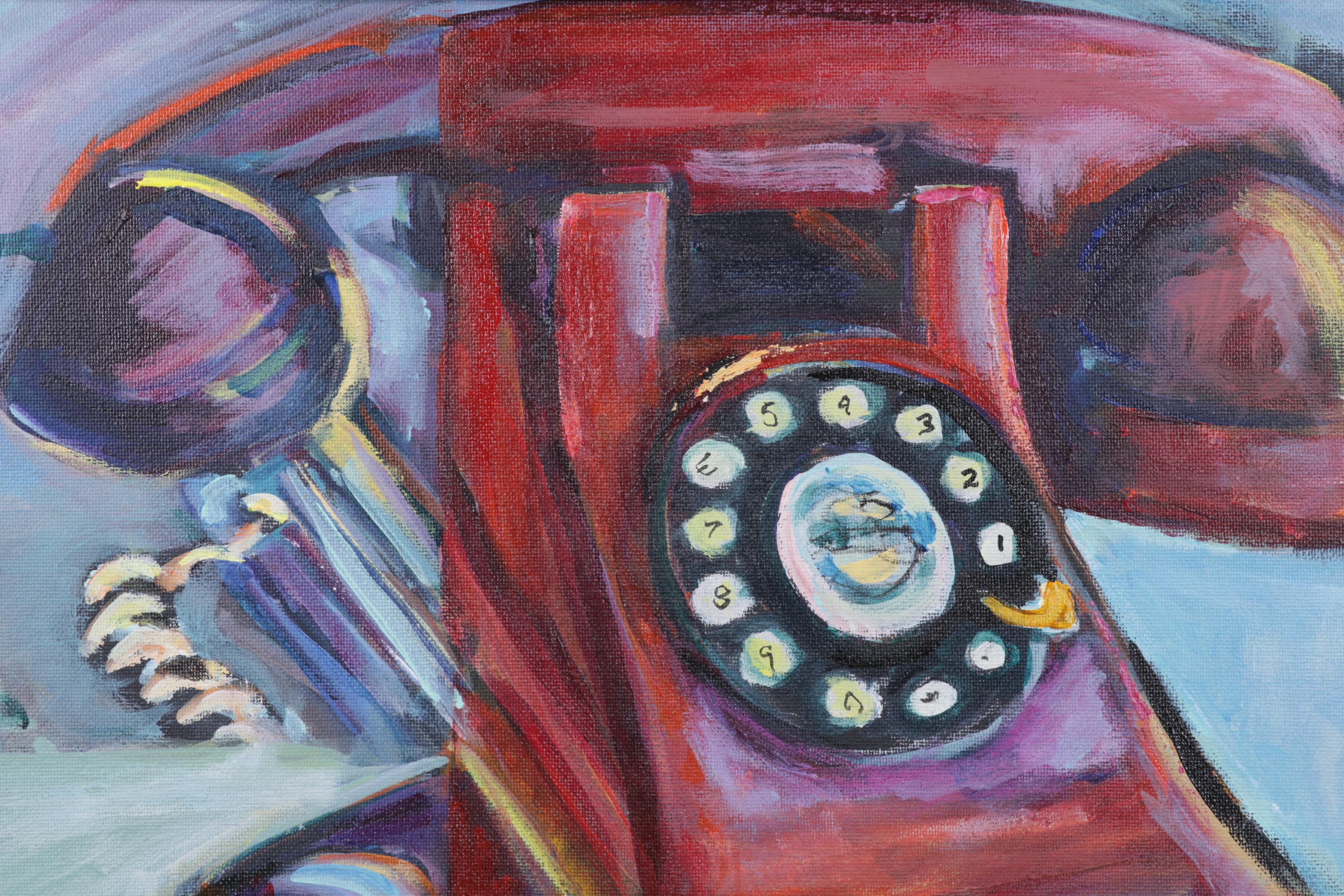 Mary Beth Schiros Acrylic Painting of Rotary Telephone, 21st Century