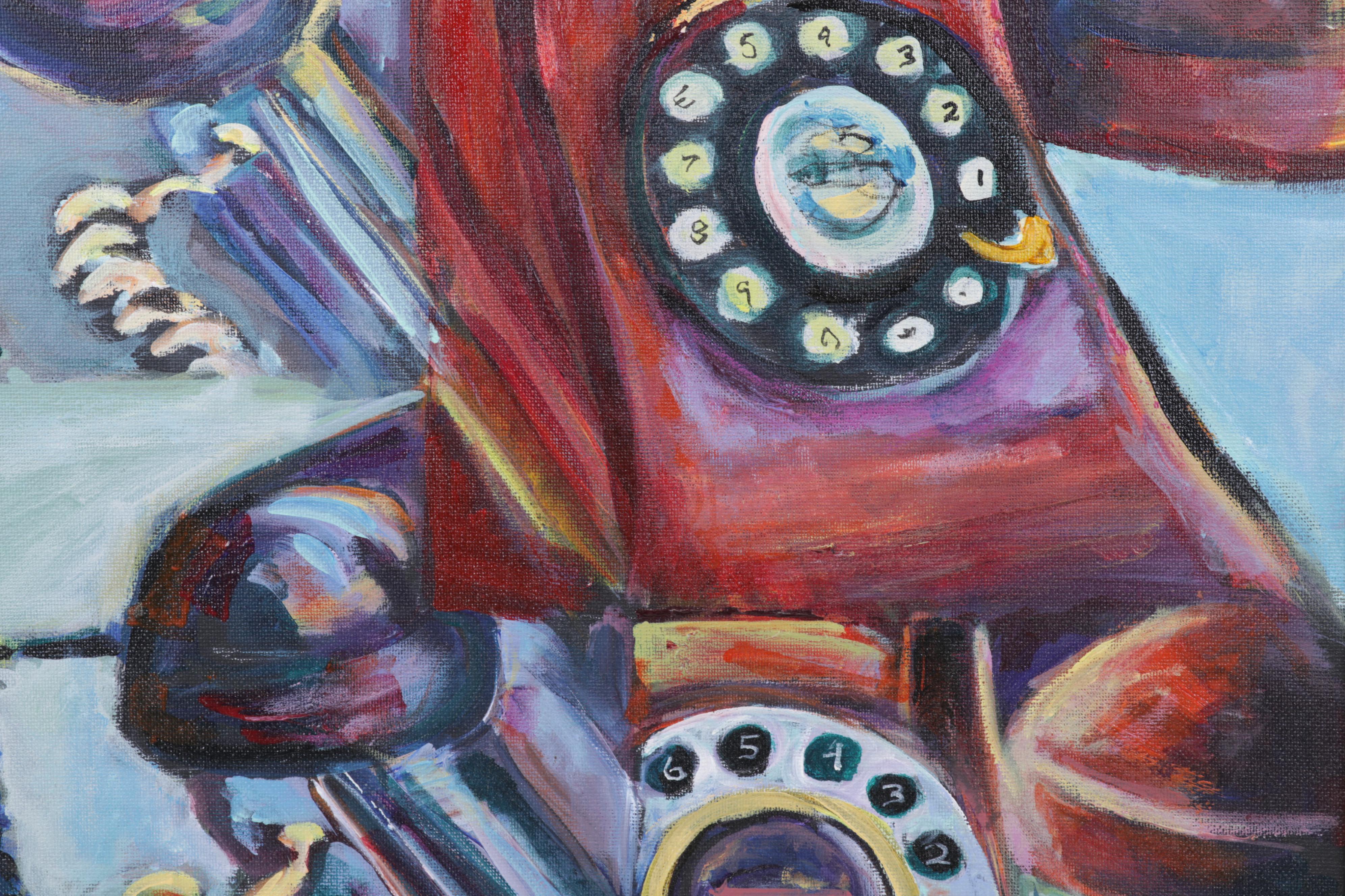 Mary Beth Schiros Acrylic Painting of Rotary Telephone, 21st Century