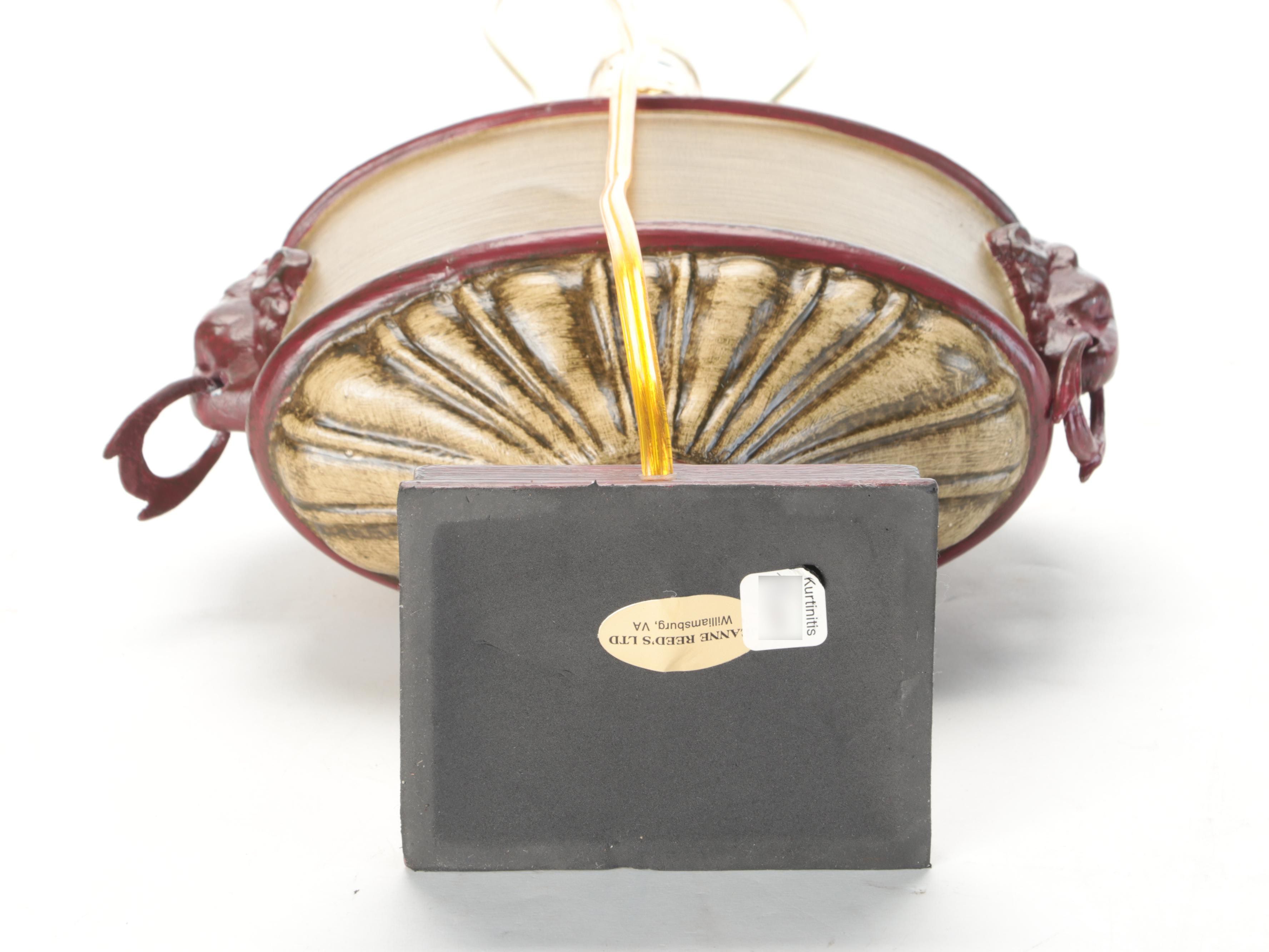 Jeanne Reed's Ltd. Patinated Metal Ram Head Handled Urn Table Lamp