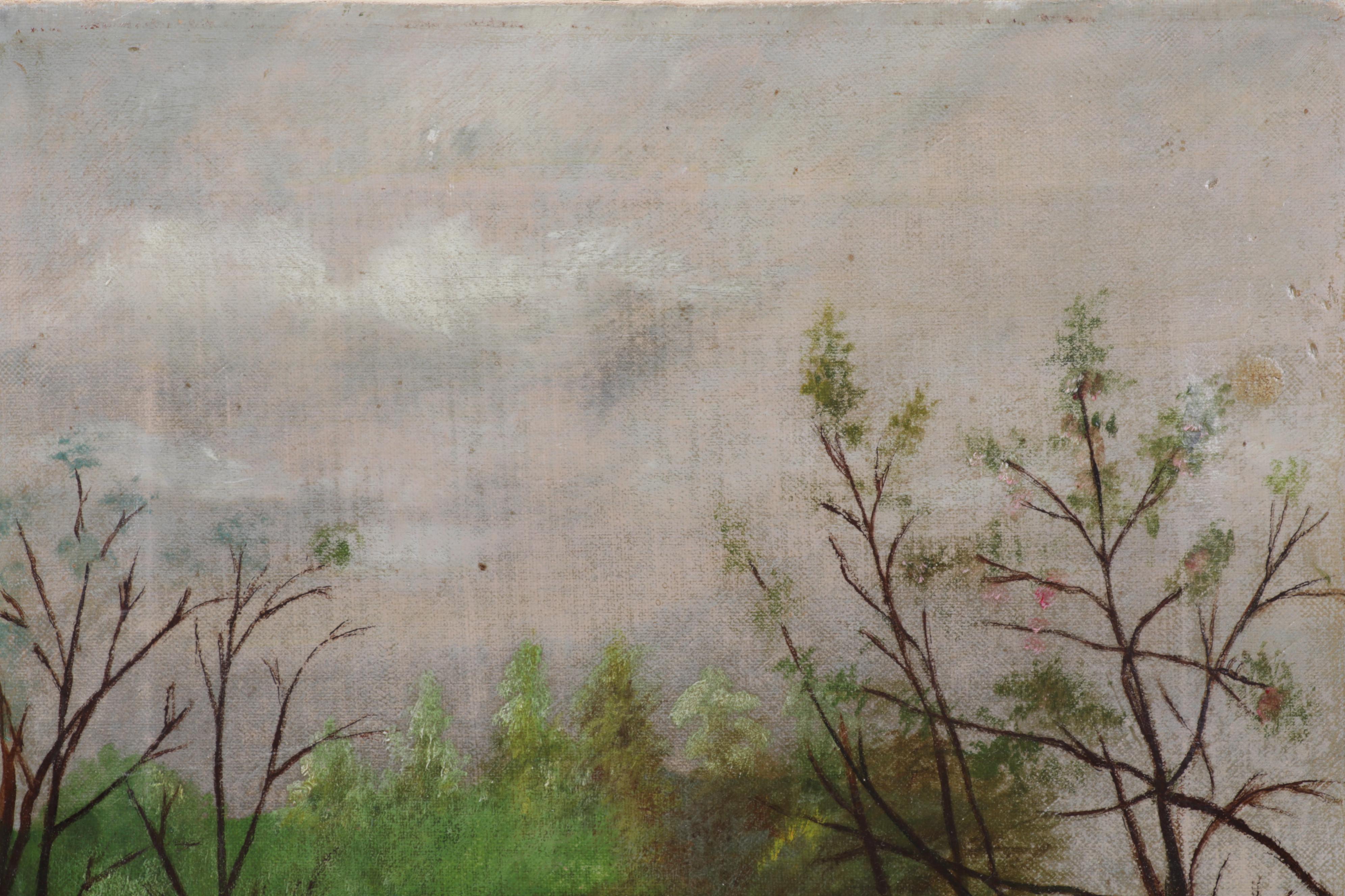 Cattle in Pasture Oil Painting, Early 20th Century