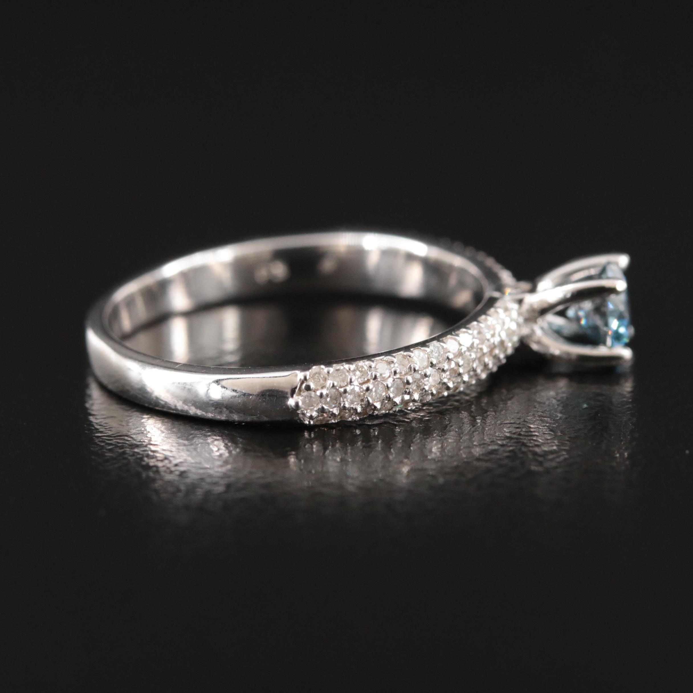 14K 0.82 CTW Diamond Ring with Pavé Shoulders and Fancy Blue Center