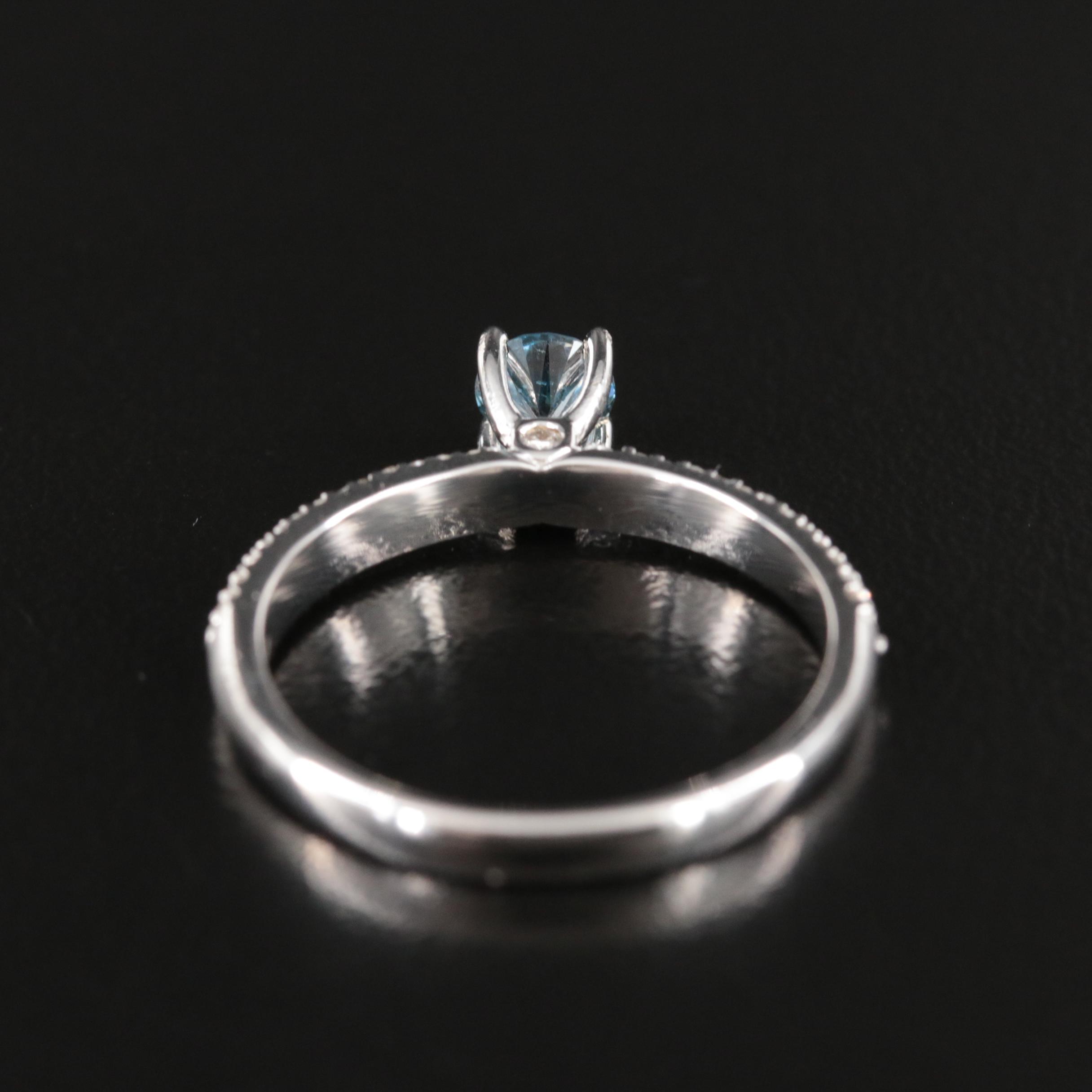 14K 0.82 CTW Diamond Ring with Pavé Shoulders and Fancy Blue Center