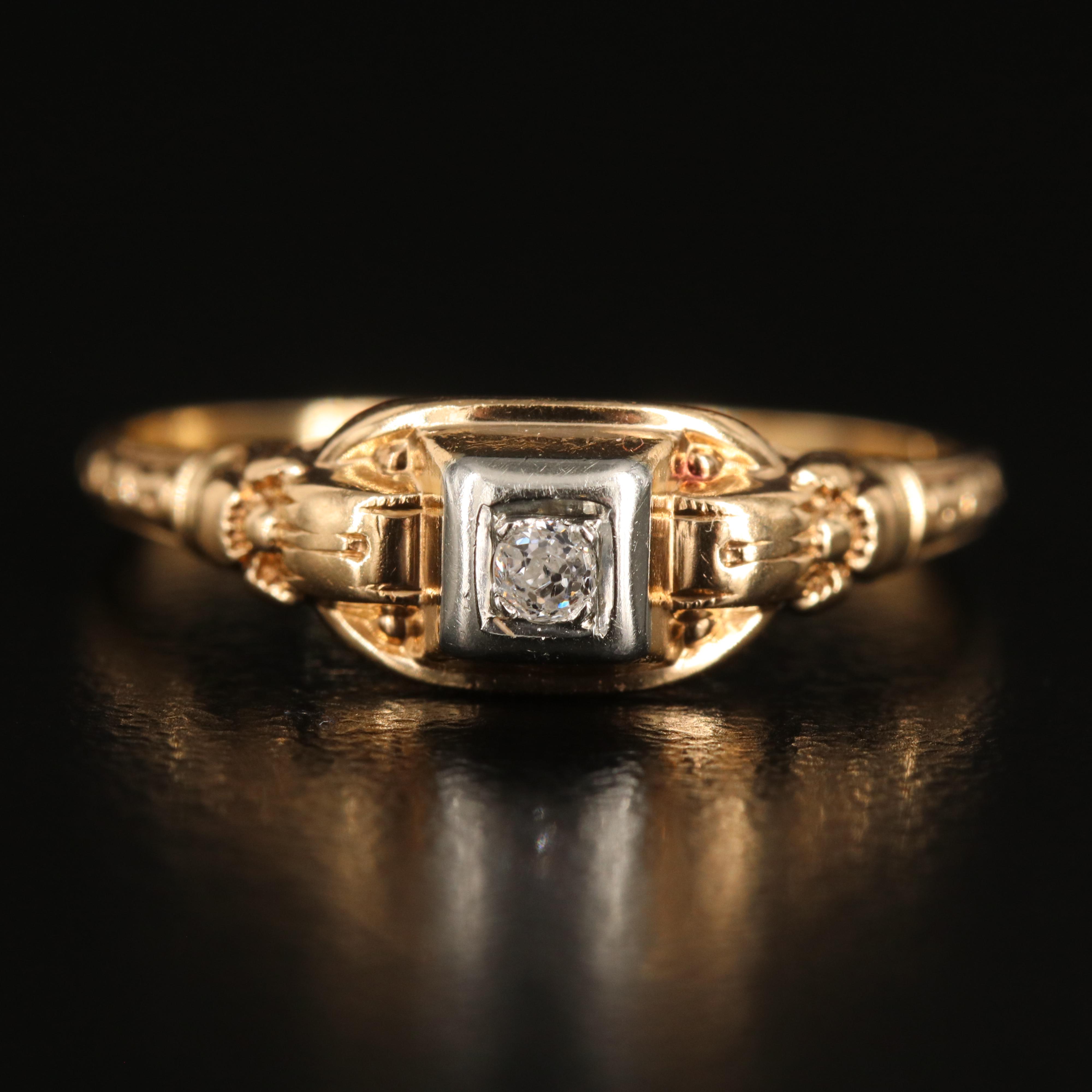 Antique 14K 0.03 CT Diamond Ring with 18K Accent