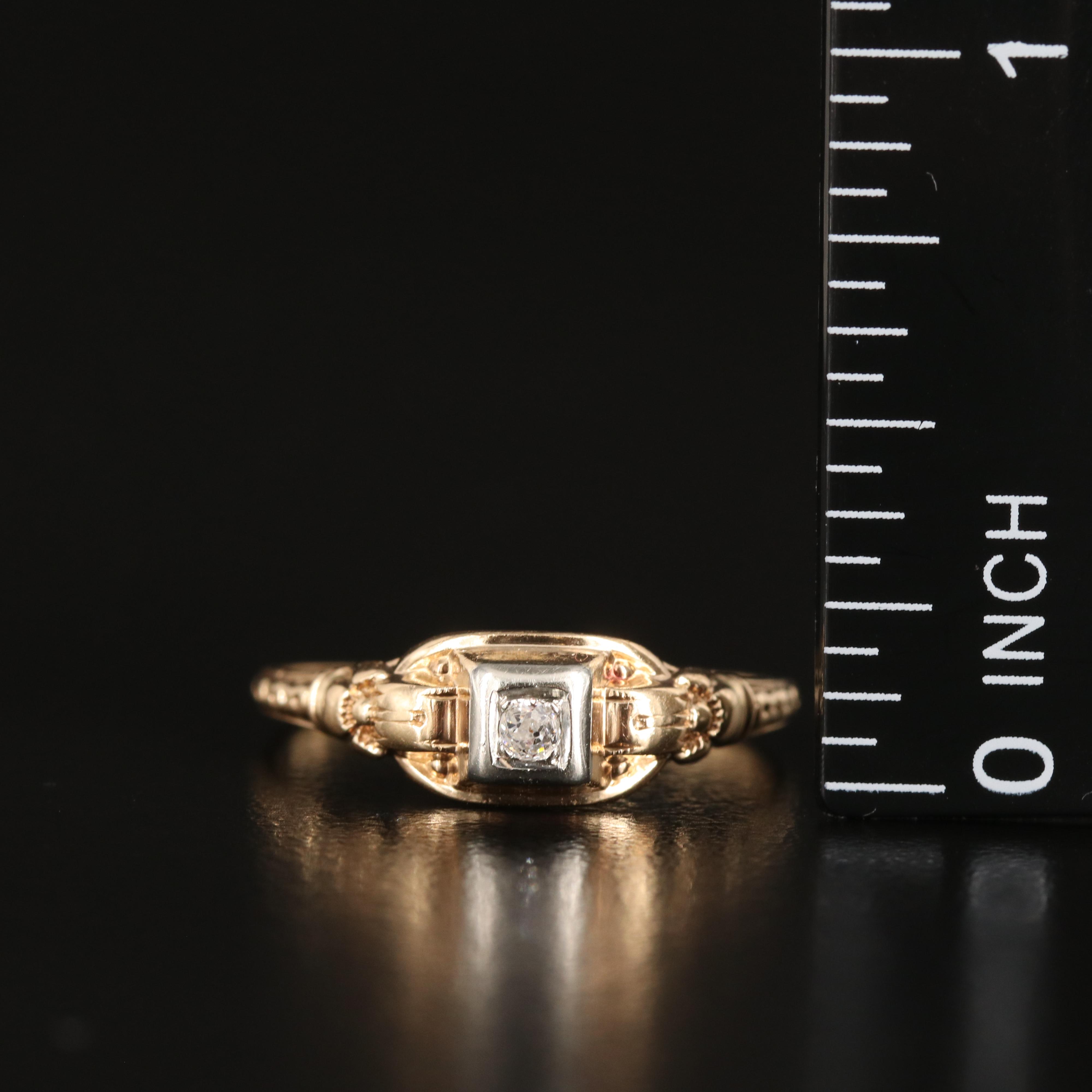 Antique 14K 0.03 CT Diamond Ring with 18K Accent
