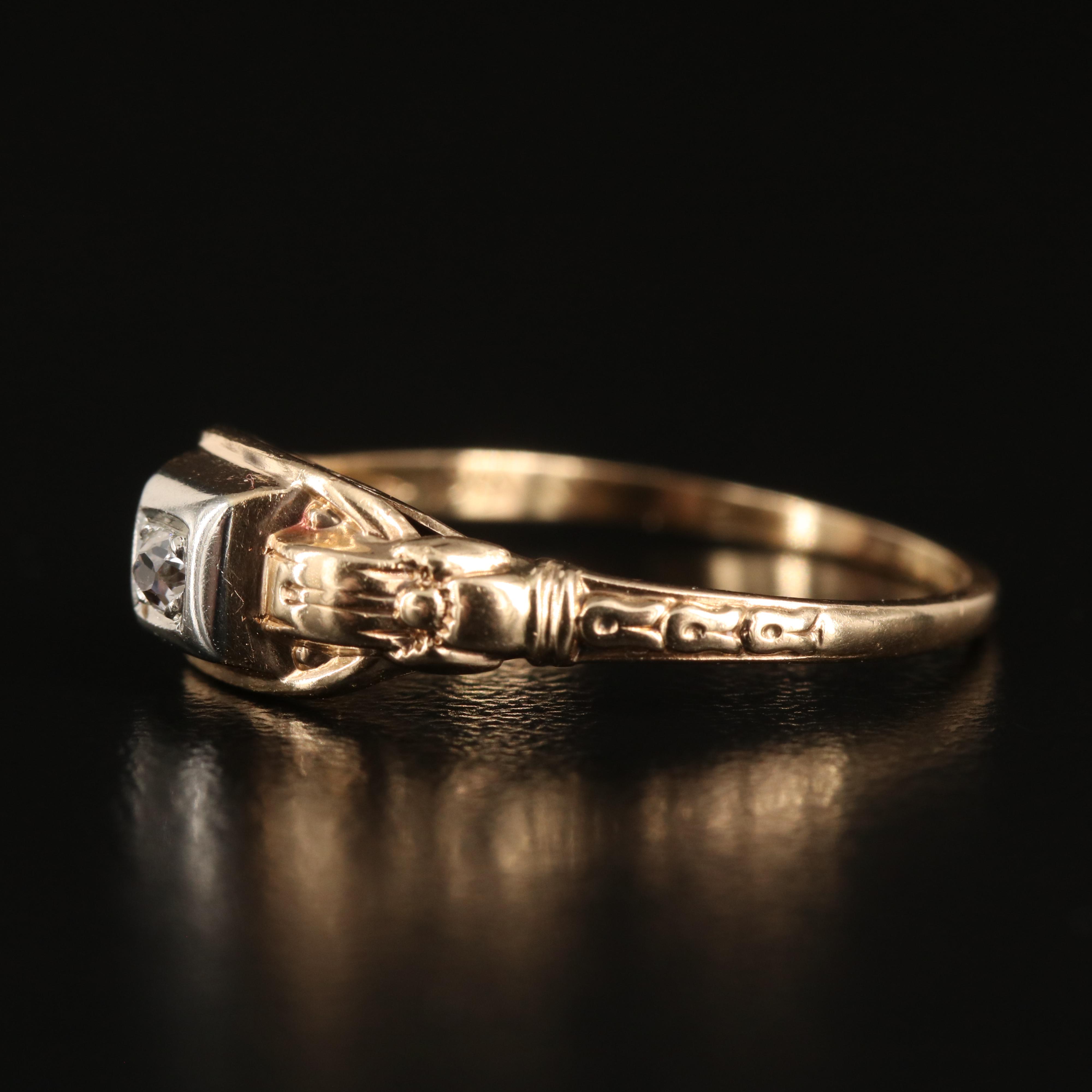 Antique 14K 0.03 CT Diamond Ring with 18K Accent