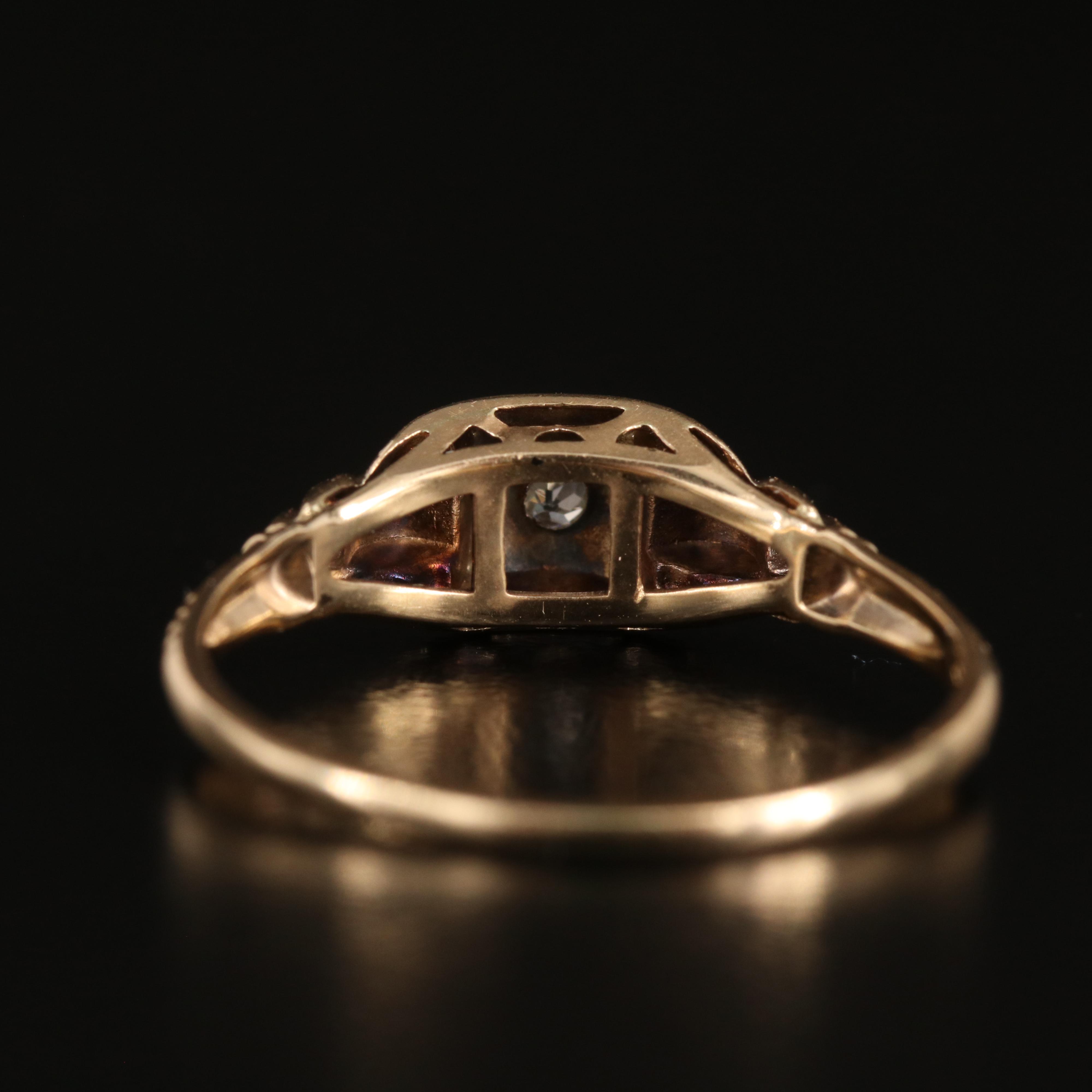Antique 14K 0.03 CT Diamond Ring with 18K Accent