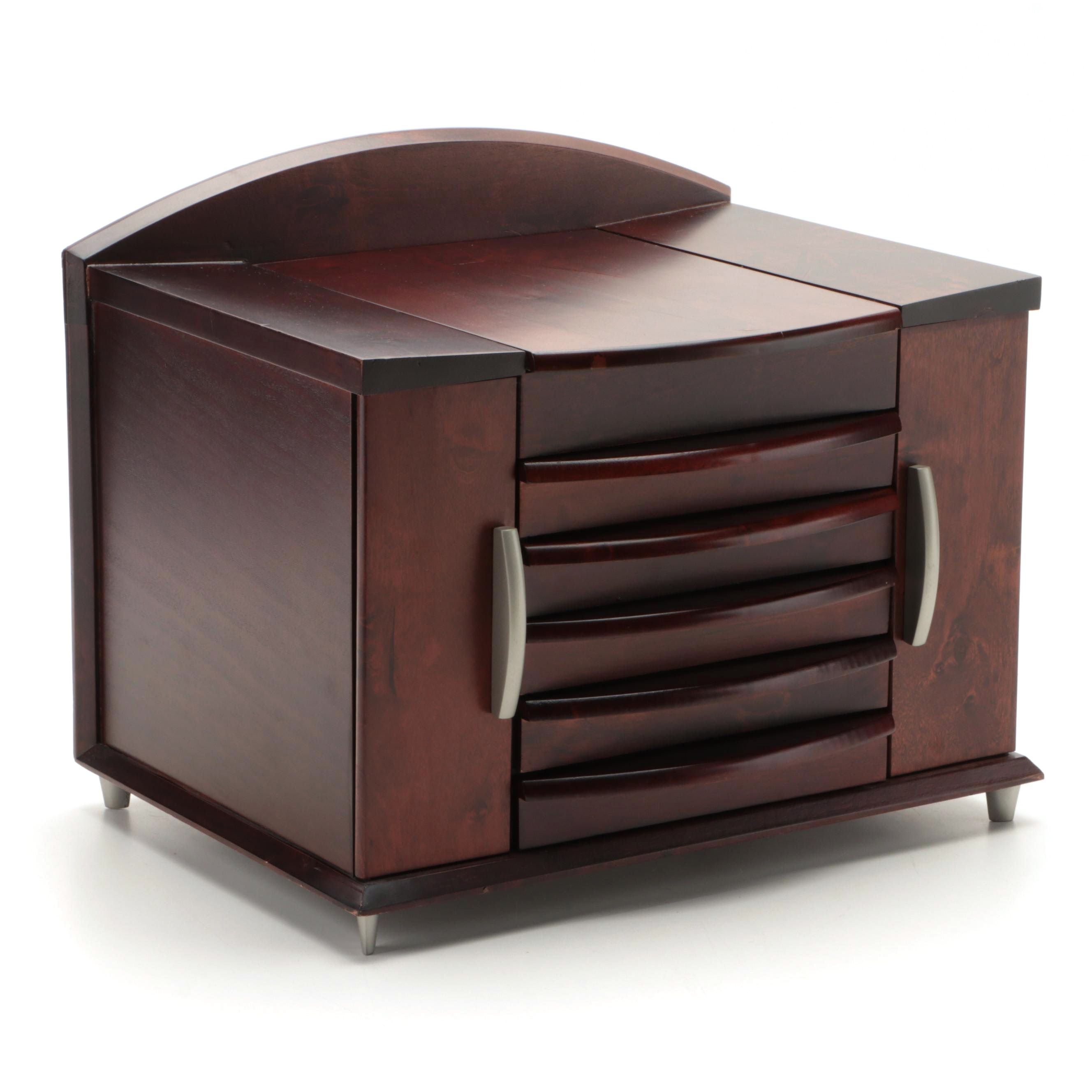 Mahogany Finish Wooden Jewelry Chest