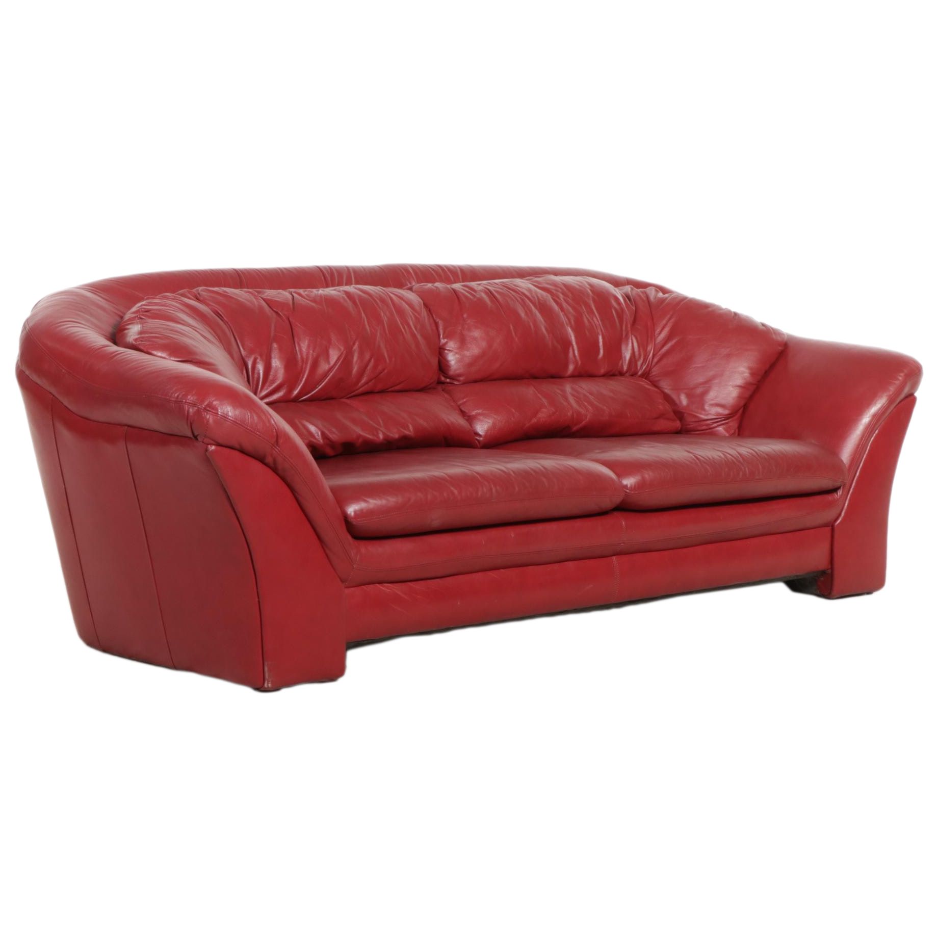 Lackawanna Modernist Red Leather Pillow-Top Two-Seat Sofa, 1990s