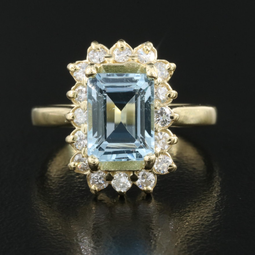 18K Aquamarine and Diamond Halo Ring
