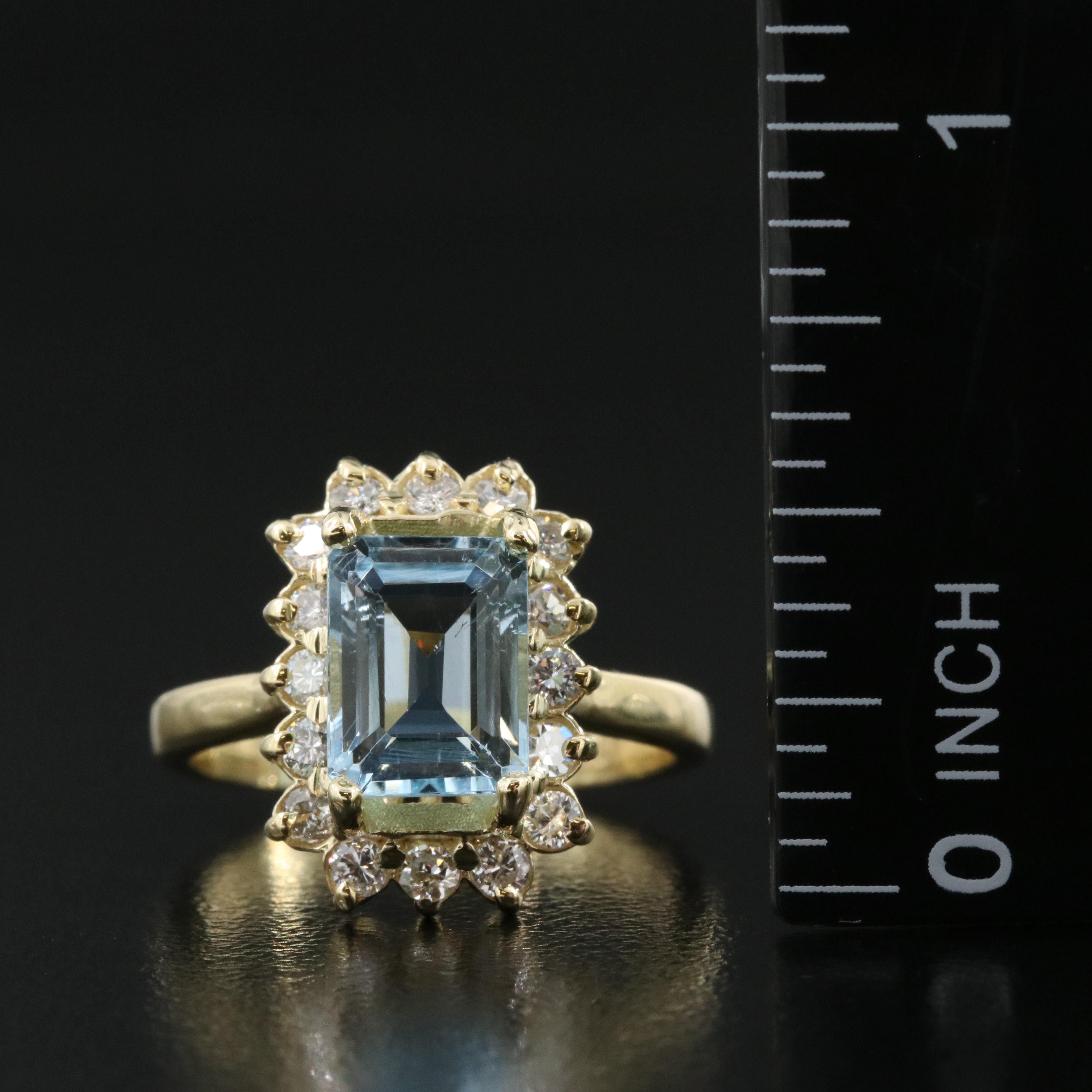 18K Aquamarine and Diamond Halo Ring