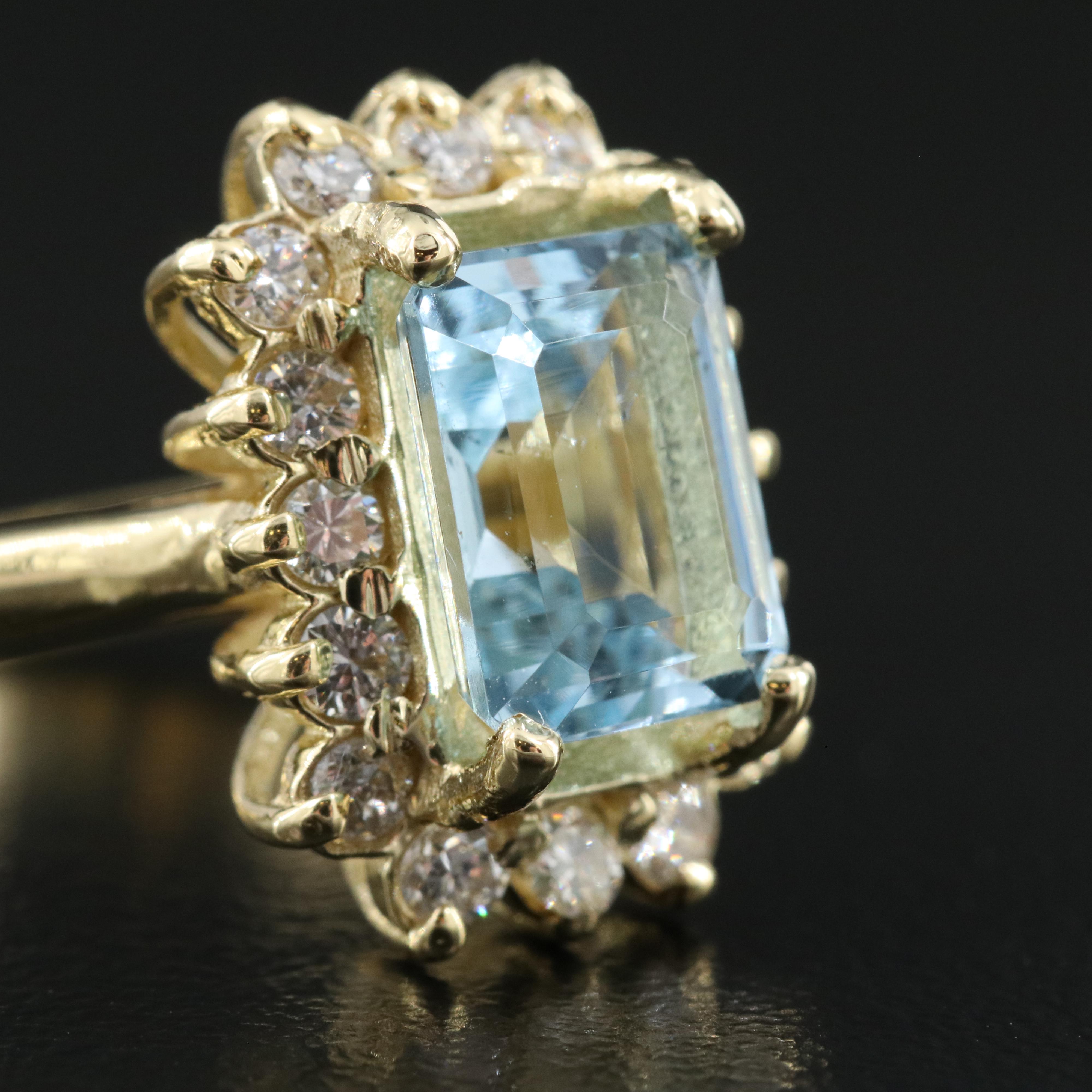 18K Aquamarine and Diamond Halo Ring
