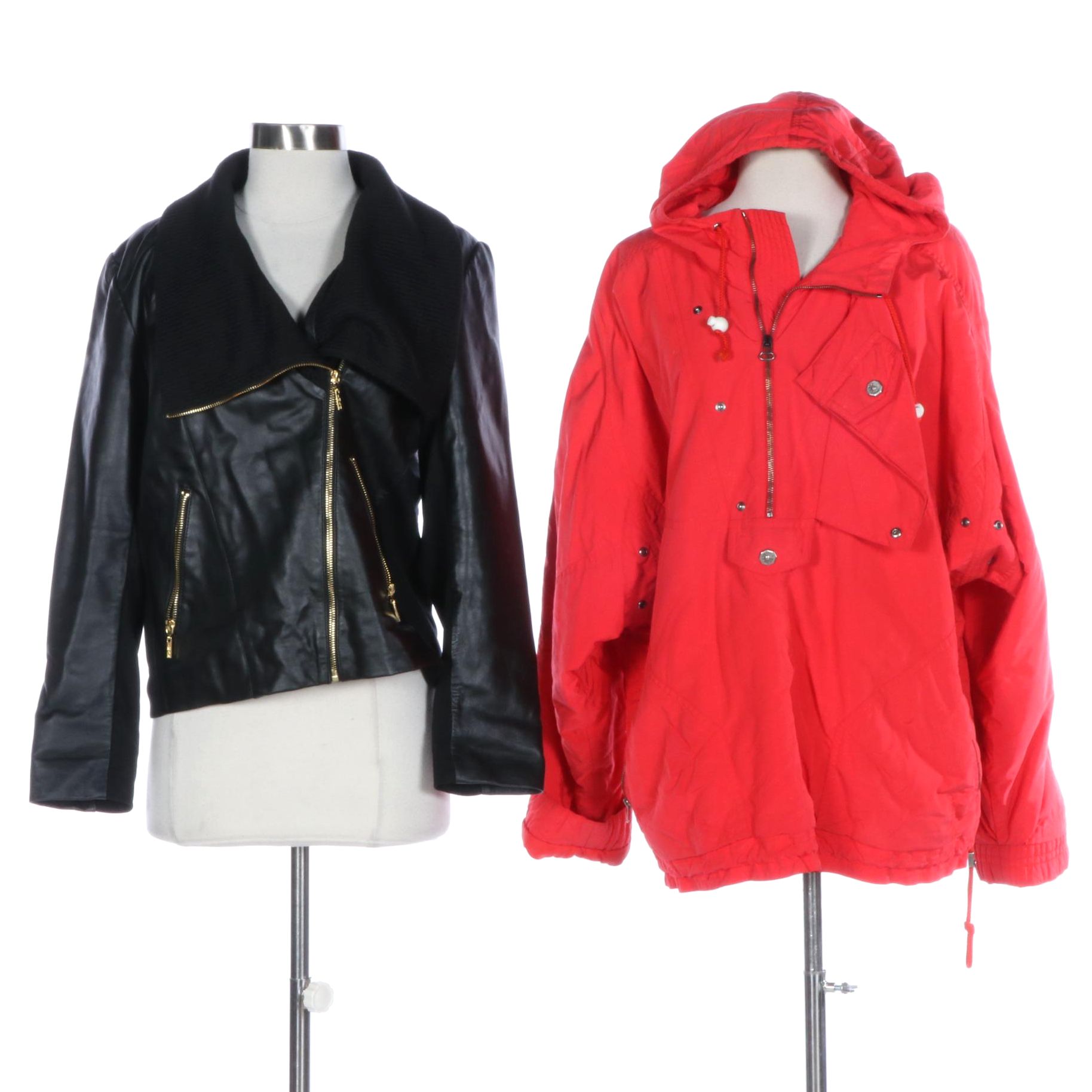 Kitex Worldwide Pullover Ski Parka with Dolman Sleeves, Iman Leather Moto Jacket