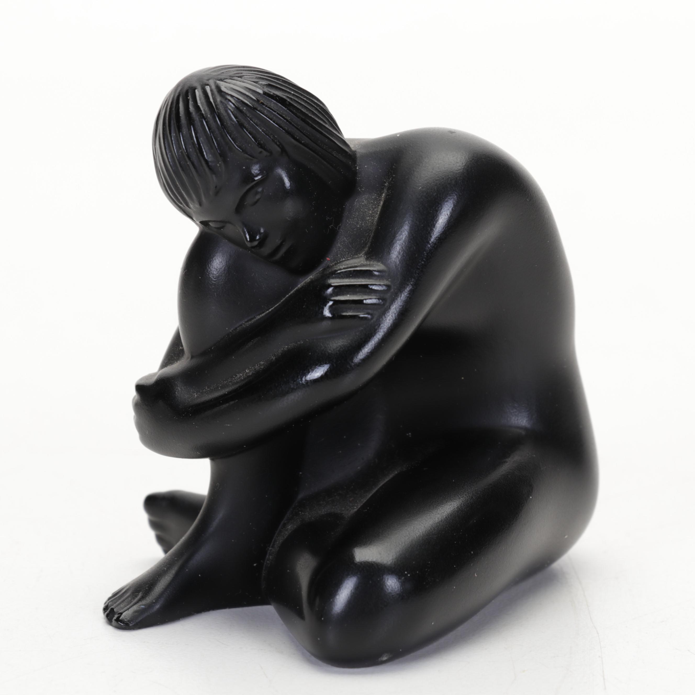 Pair of Lalique Crystal Noir "Venus" Nude Figurines