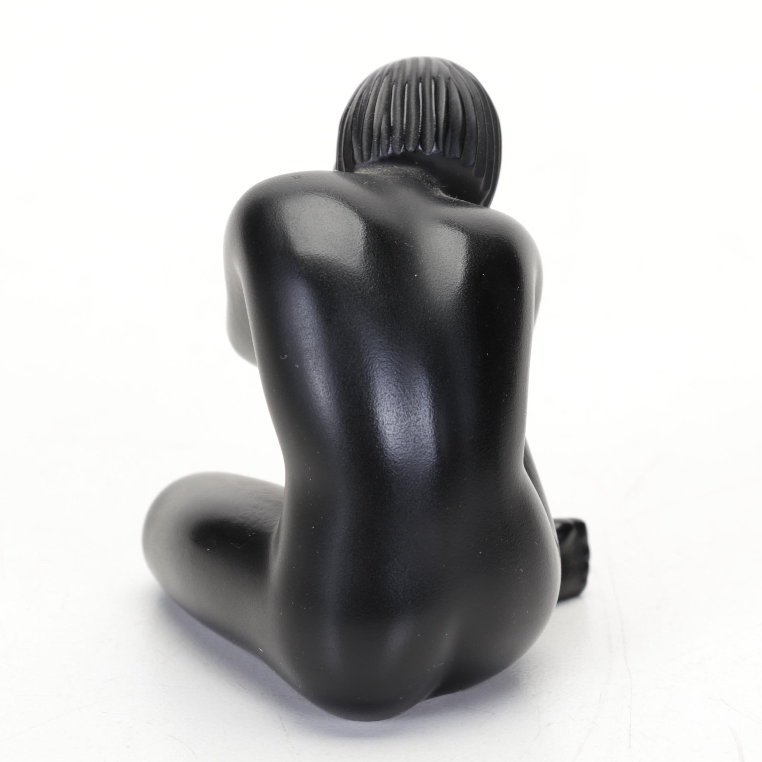 Pair of Lalique Crystal Noir "Venus" Nude Figurines