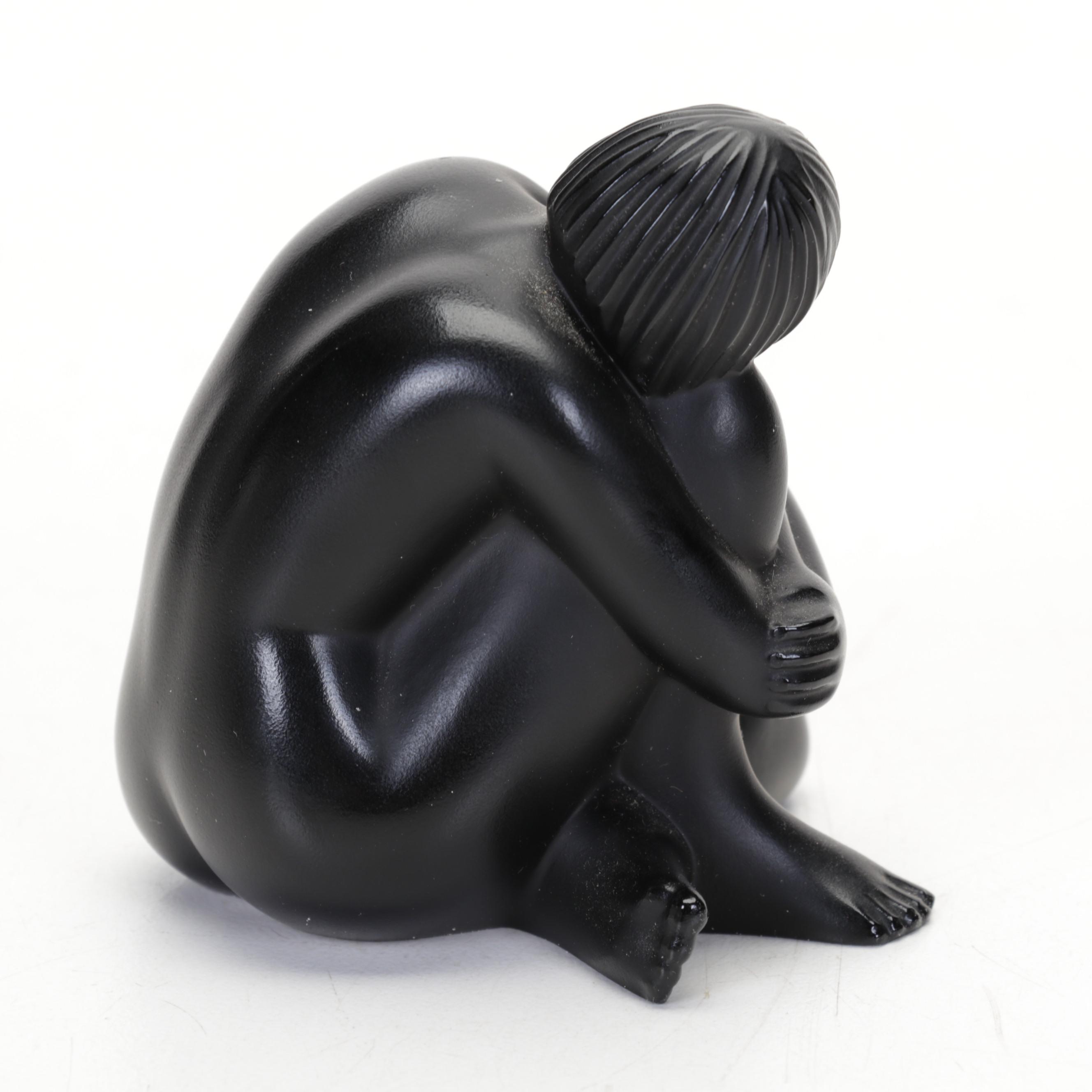 Pair of Lalique Crystal Noir "Venus" Nude Figurines