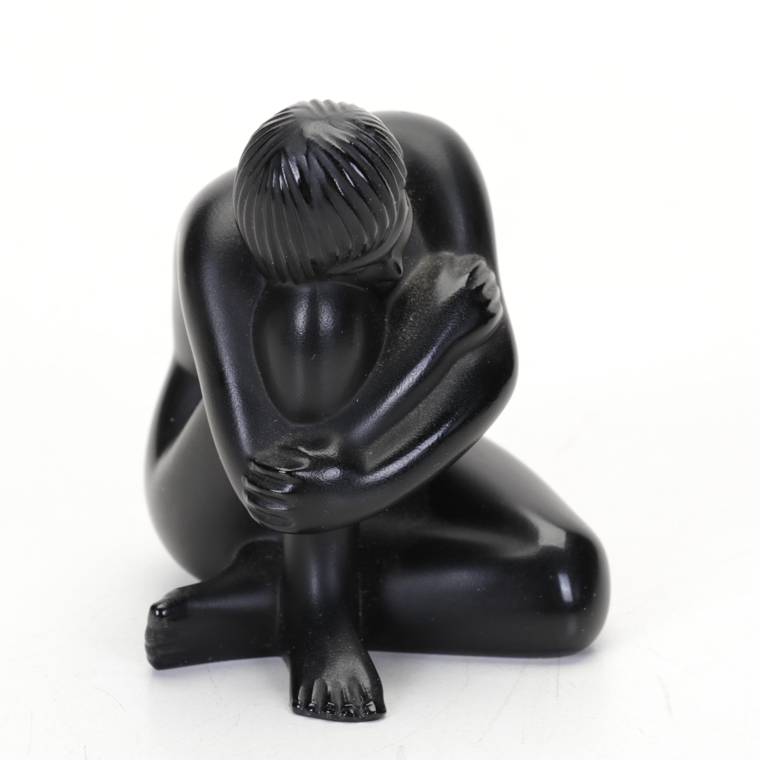 Pair of Lalique Crystal Noir "Venus" Nude Figurines